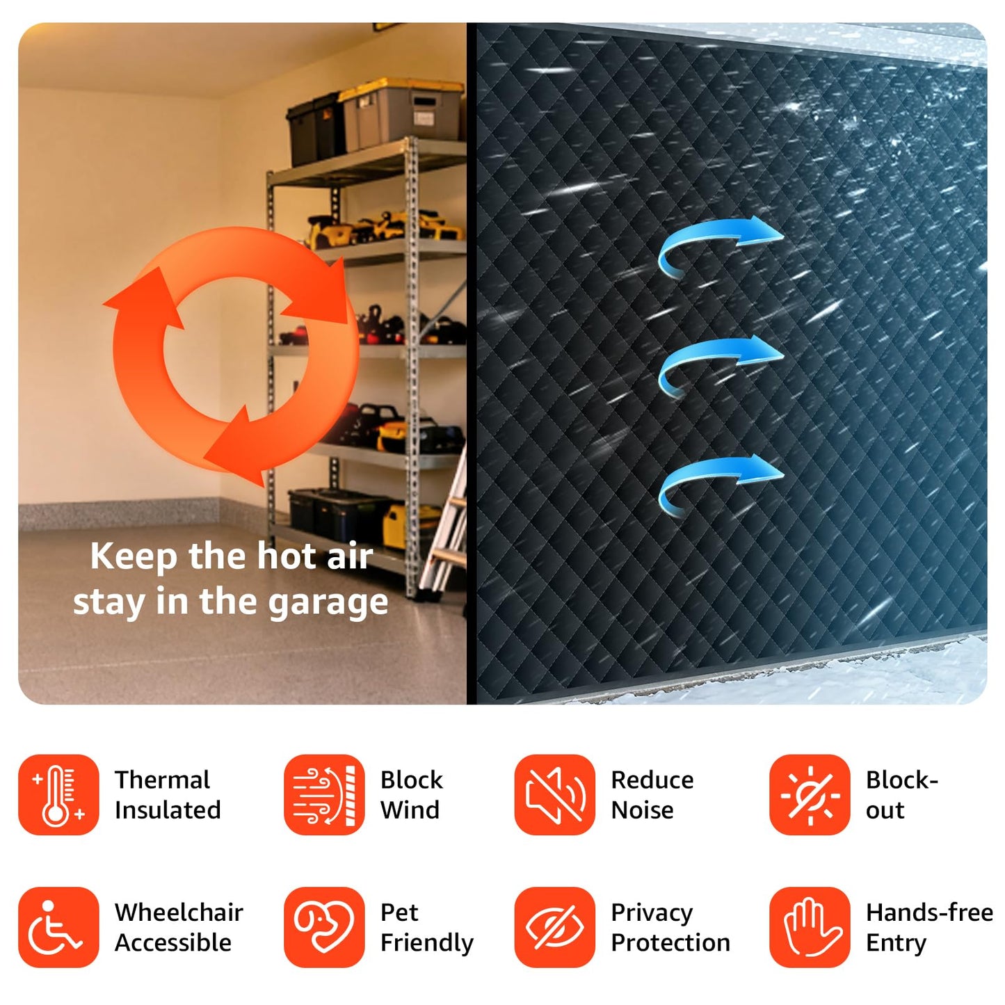 Oiyeefo Winter Garage Door Screen,16 x 7Ft Garage Door Insulation Kit 2 Car, Magnetic Thermal Insulated Garage Cover Curtain,Heavy Duty Garage Privacy Screen, Weatherproof Soundproof, Blackout