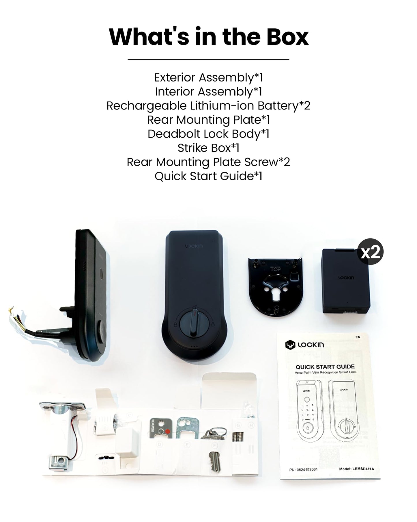 Lockin Veno Smart Deadbolt Lock with Dual Swappable Batteries for 14-Month Extended Power, Palm Vein & Fingerprint Keyless Entry, Built-in Wi-Fi, Doorbell, App Remote Control, IP65 Waterproof