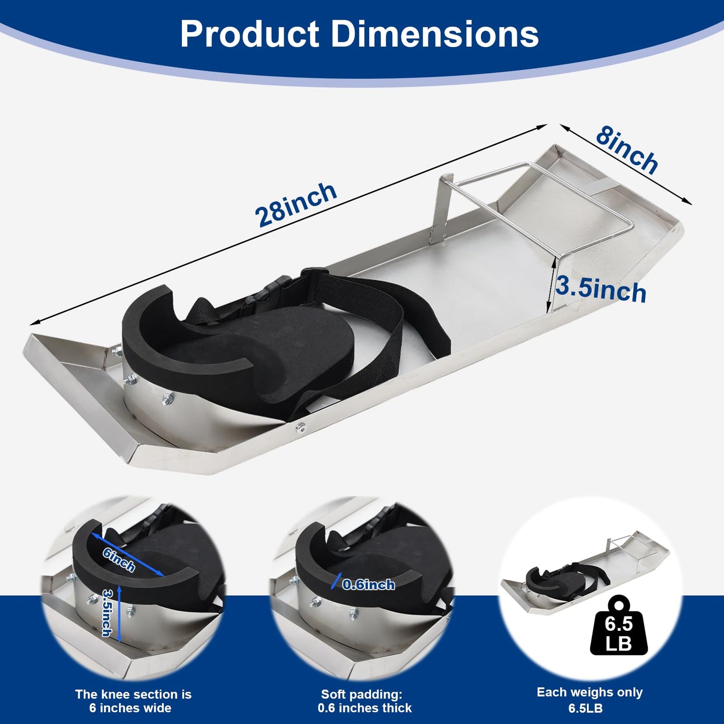 HOME RIGHT Concrete Sliders 28 * 8 Inch Toe Knee Crawler Stainless Steel Concrete Knee Boards Sliders Lightweight Knee Boards Labor-Saving Patines Para Concreto
