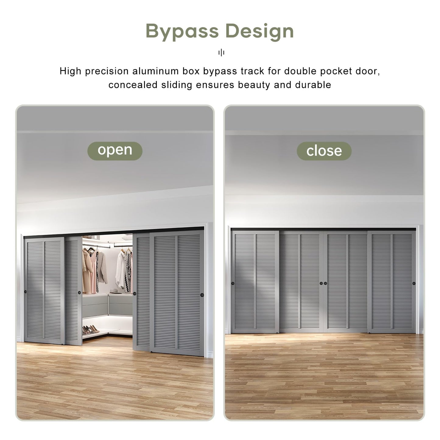 EaseLife 12FT/144in Bypass Double Sliding Pocket Door Hardware Kit,Commercial Grade,Aluminum,Bypassing Wardrobe Closet Door Track for 4 Door System,Slide Smoothly Quietly,Easy Install,Black,No Door
