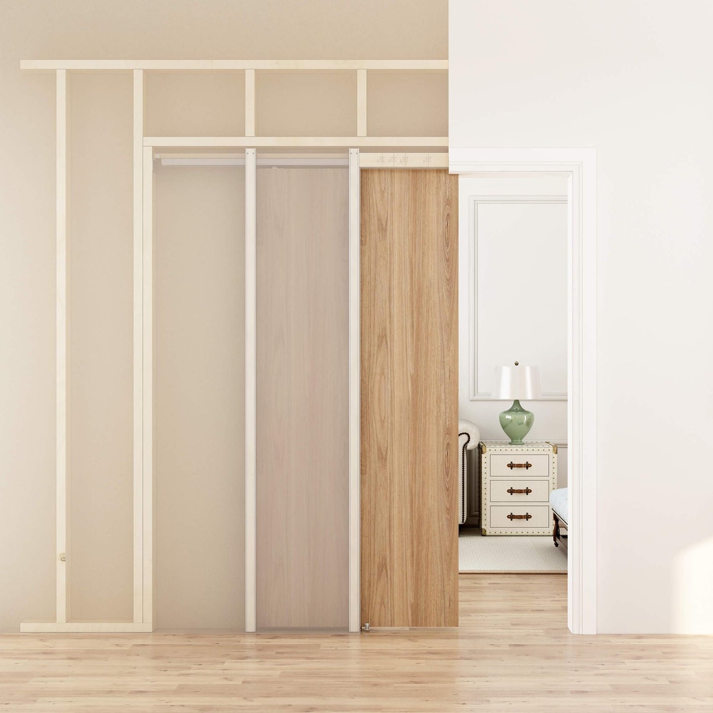 JUBEST Pocket Door Frame Kit with 220LBS Two-Way Soft-Close Mechanism, Smooth and Quiet, Easy to Install Hidden Door Kit, 24" to 36" x 80"