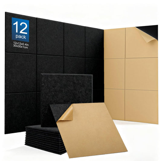 12Pack Acoustic Wall Panels Panels High Density Sound Dampening Panels 0.4" x 12" x 12" Square Acoustic Panels for Home Office Recoding Studio with self Adhesive Acoustic Panels.