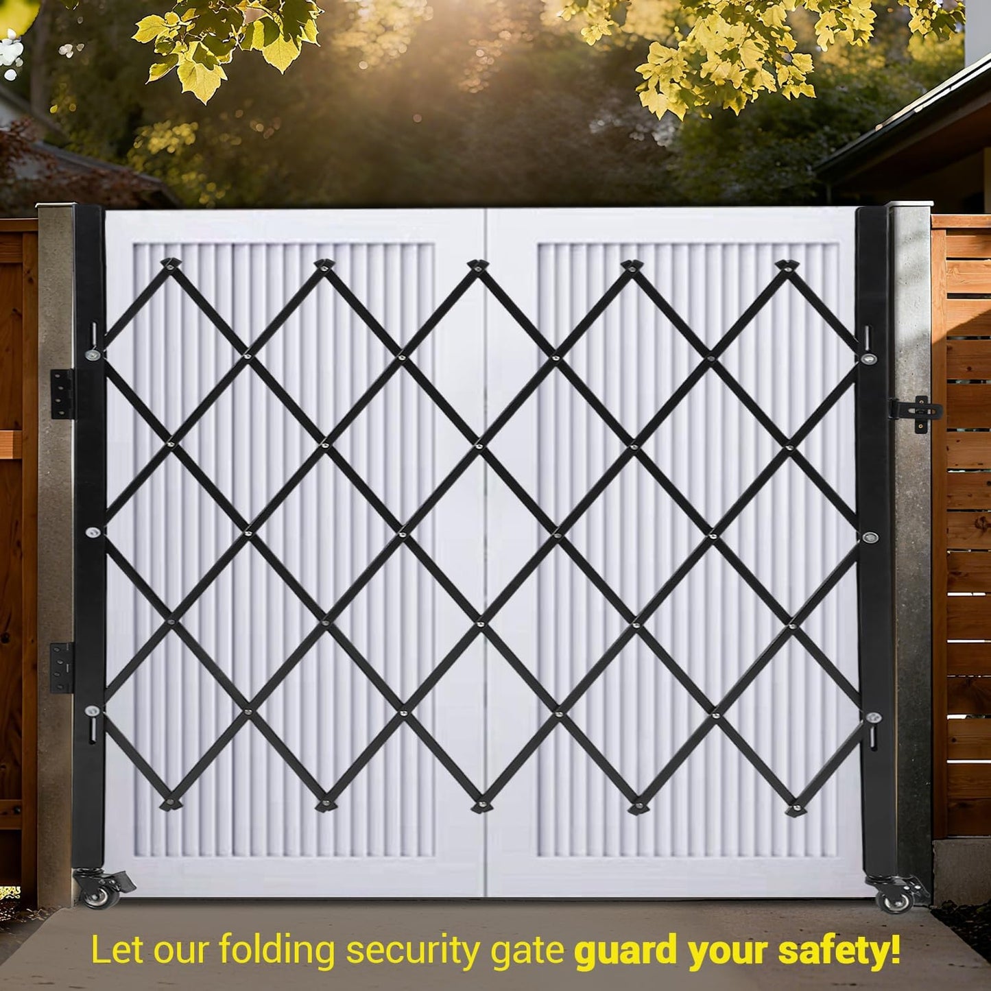 Single Expandable Gate, 64"H x 70"W Folding Security Door Gate, 360° Rolling Barricade Gate, Heavy-Duty Steel Outdoor Retractable Lockable Scissor Gates for Courtyards, Garages, Gardens, Pool