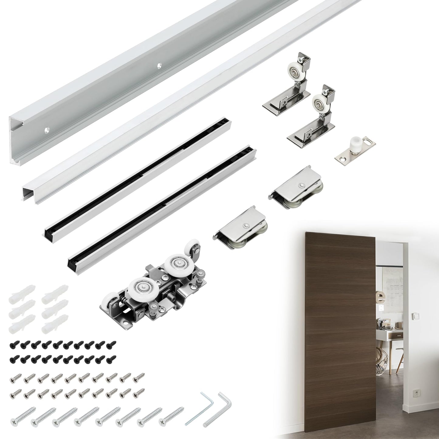 Souyou 42" Concealed Sliding Barn Door Hardware Kit with Soft Close Mechanism for 34"-38" Passage Opening, Hidden Sliding Door Hardware, Floating Wall Mounted (NO Door)