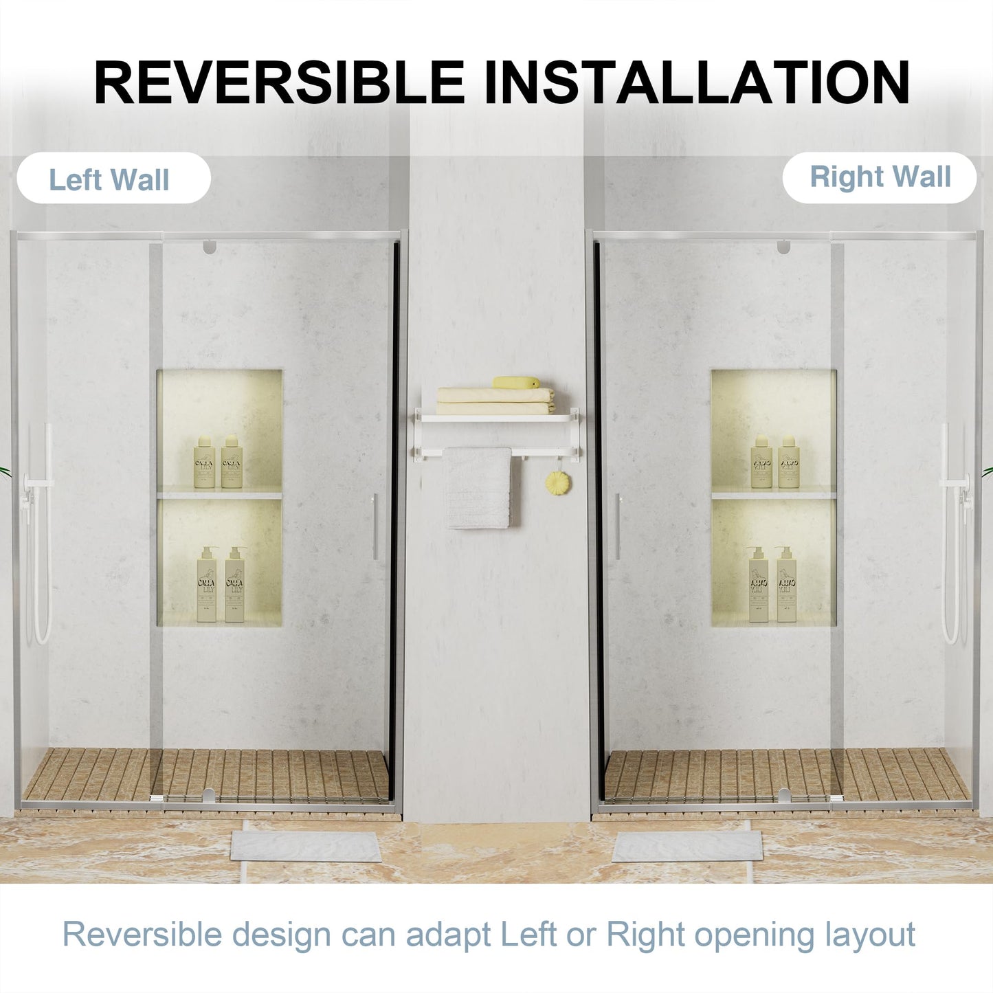 44-48" W x 71" H Pivot Swing Glass Shower Door, 1/4"(6mm) Clear Tempered Glass Pivot Frame Sliding Shower Door, Quiet-Close, Reversible Installation, SGCC Certified (Chrome-Pivot-B, 48''W x 71''H)