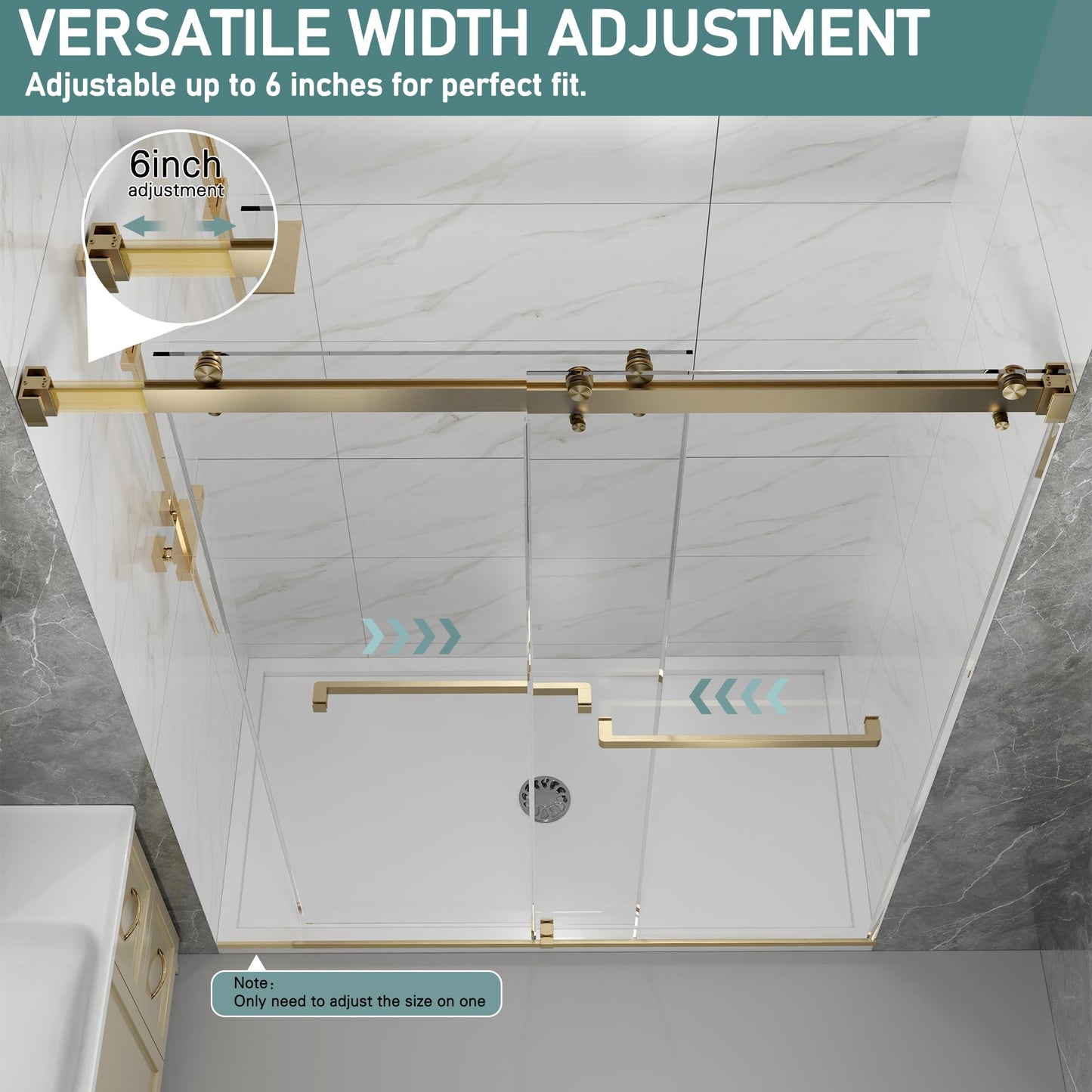 Dyvalis 43-48" W x 76" H Frameless Double Sliding Shower Door for Walk-in Shower,5/16" (8mm) SGCC Certified Clear Tempered Safety Glass,Easy-Clean Coating,Quiet Heavy-Duty Roller System,Brushed Gold