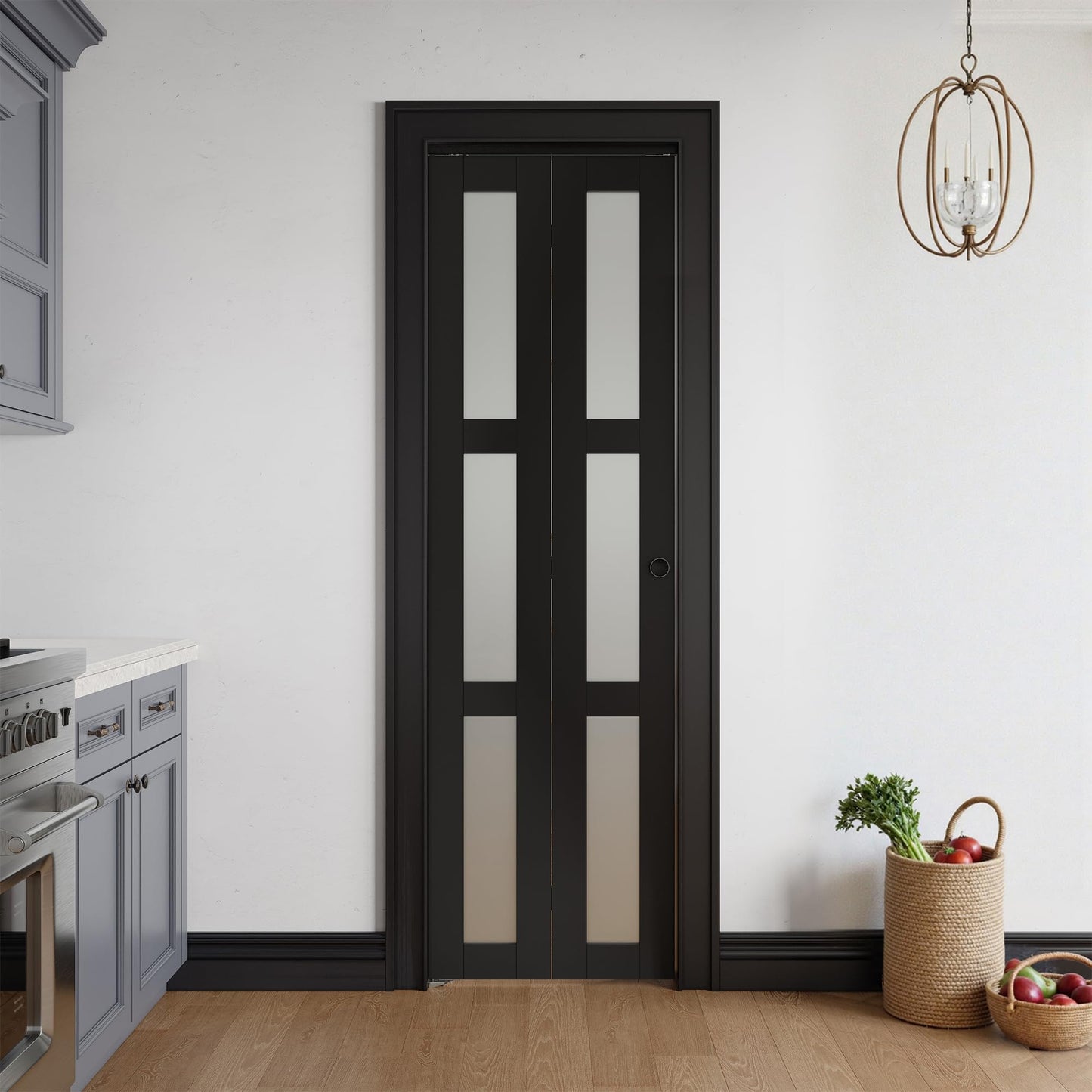 COSHOMER Bifold Doors for 24" x 80" Opening, 3-lite Tempered Frosted Glass Closet Folding Doors with Hardware kit Included, Easy Assembly, Black