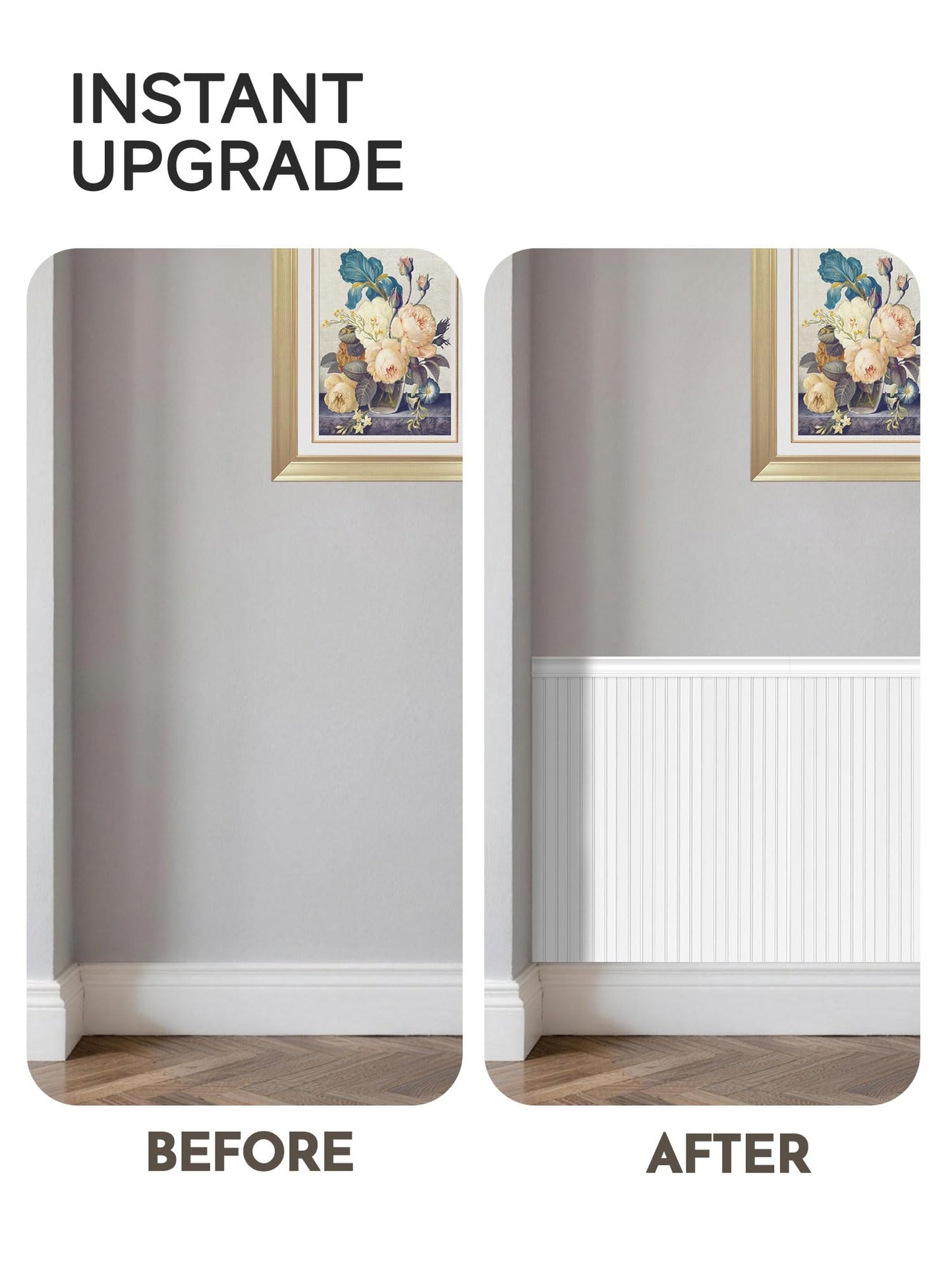 Upick Wainscoting Panels Beadboard, Paintable PS Wall Paneling for Accent Wall 116" x 39"