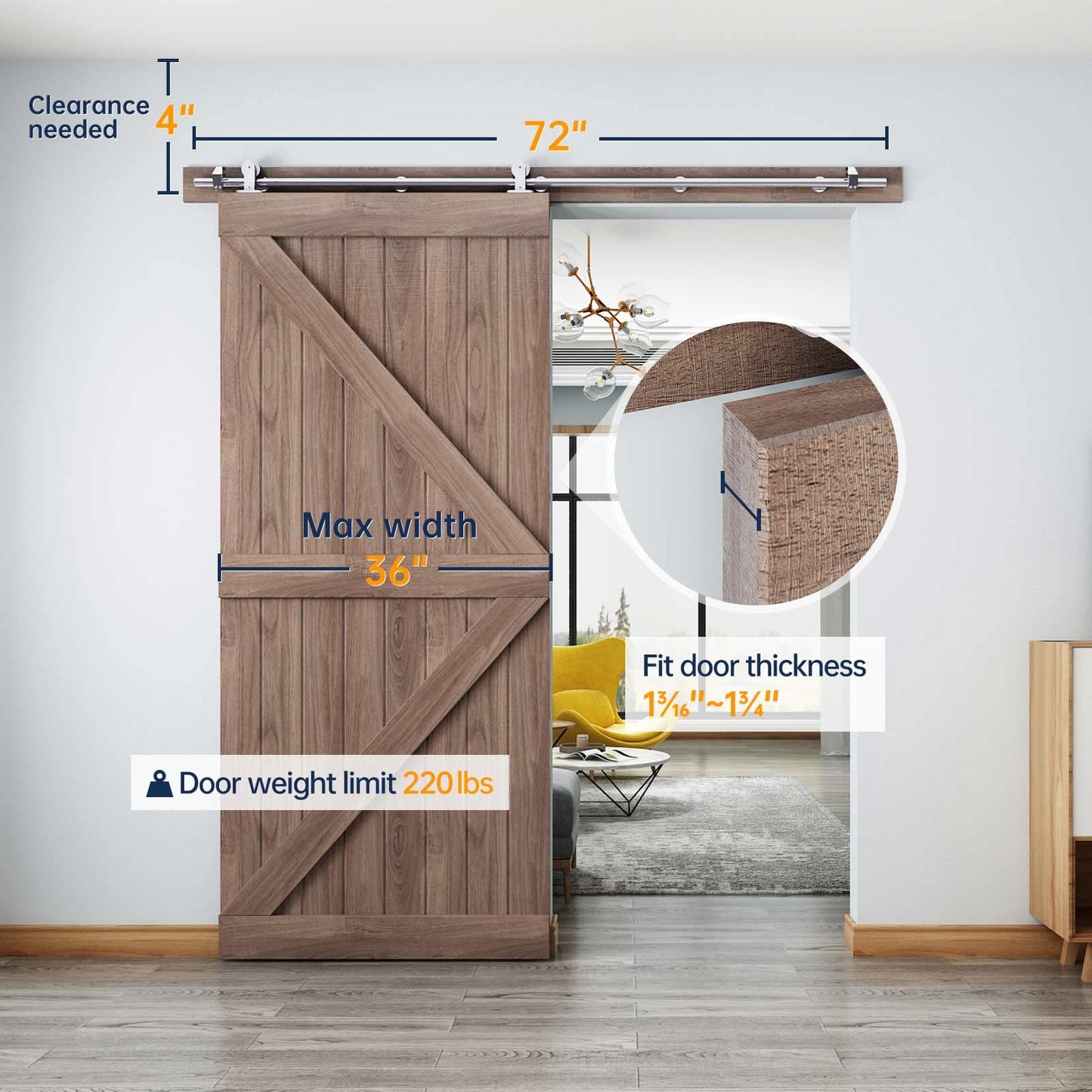 EaseLife 6 FT Top Mount Stainless Steel Sliding Barn Door Hardware Track Kit,Modern,Heavy Duty,Anti-Rust,Slide Smoothly Quietly,Easy Install (6FT Track Kit for 30"~36" Wide Single Door)