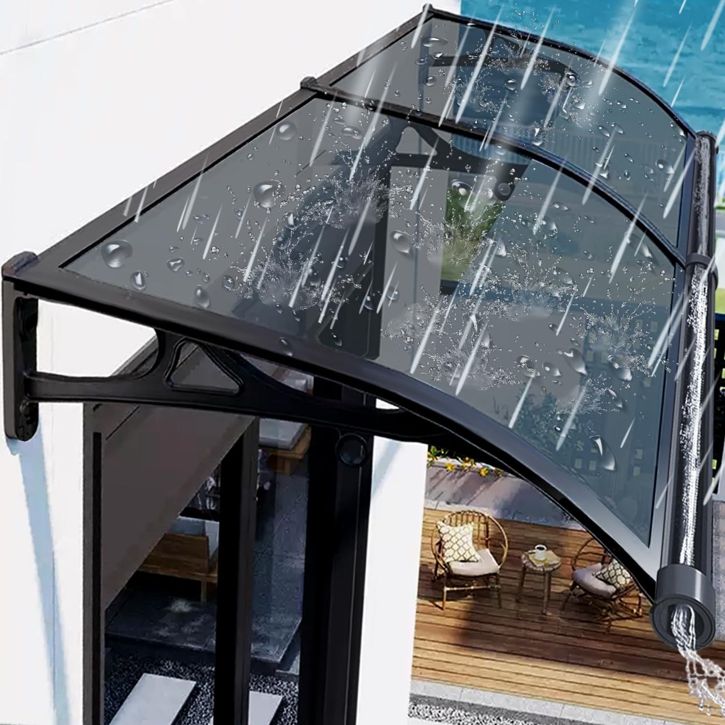 Awning for Door Entrance, Aluminum Window Awnings Exterior for Doors Canopy, Polycarbonate Cover Outdoor Front Doors UV/Rain/Snow Protection, Easy to Install, Gray Board (24x48in)