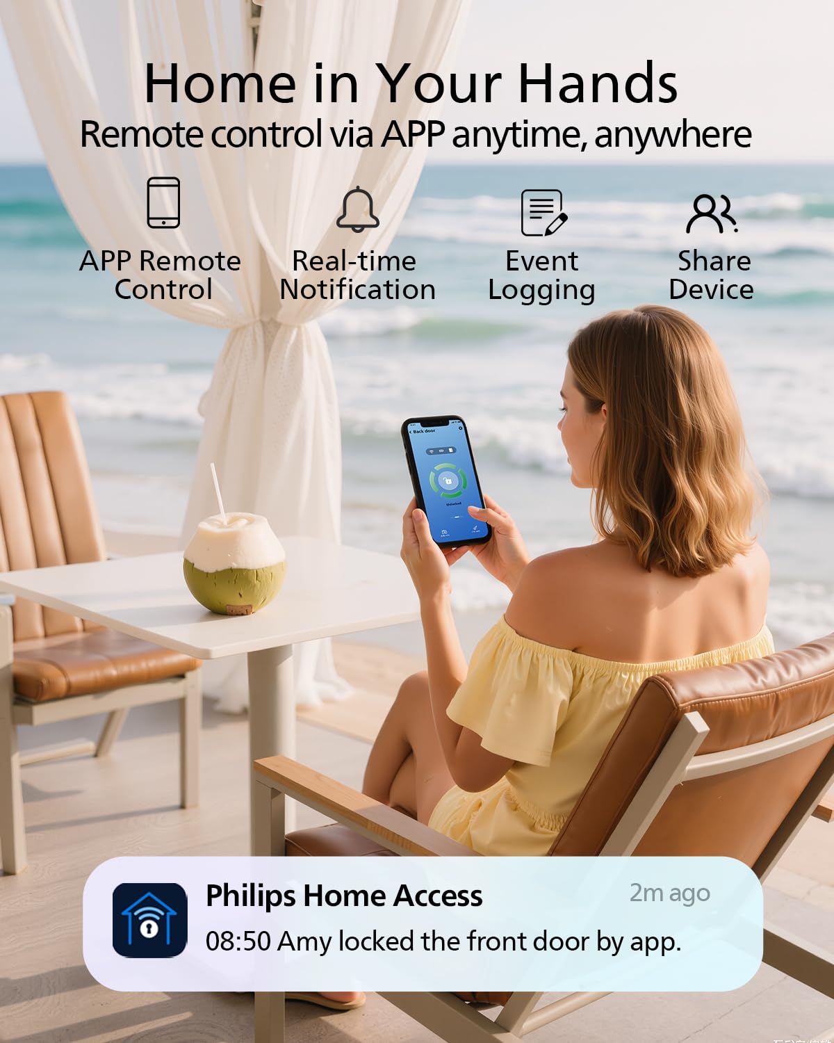 Philips WiFi Smart Lock with Handle, Fingerprint Keyless Entry Door Lock with WiFi Bridge, Smart Locks for Front Door with Handle Set, APP Remote Control, Voice Control, Auto-Lock, Matte Black
