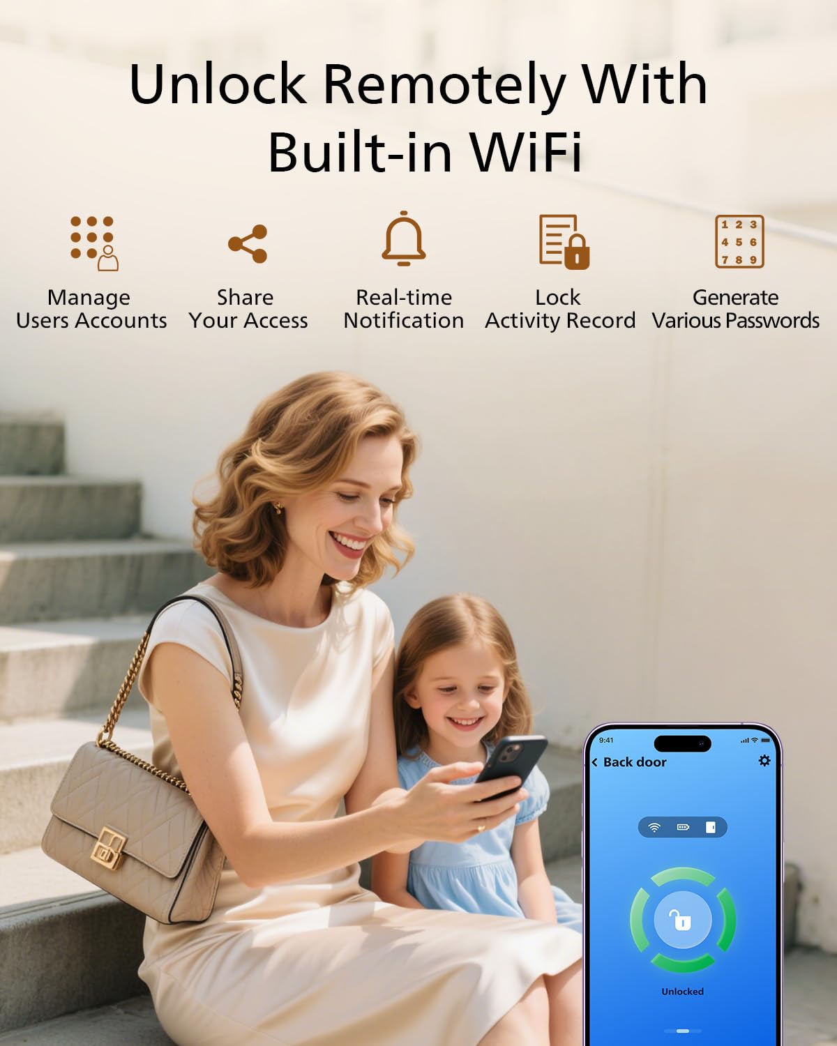 Philips Wi-Fi Door Lock, WiFi Smart Lock Keyless Entry Deadbolt for Front Door, Remote Control, Built-in WiFi, APP Fingerprint Passcode Unlock, Auto Locking