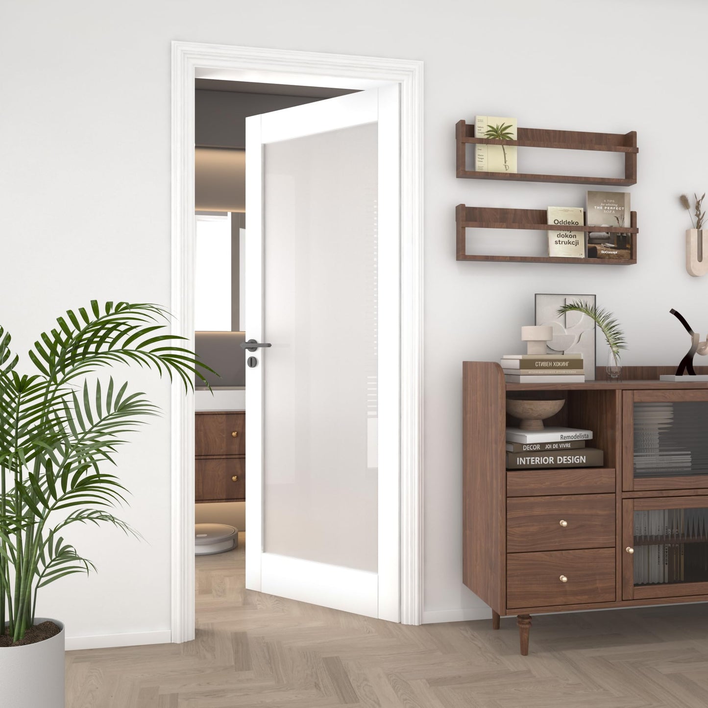 OHTOMO 30"x 80"Interior Slab Door, 1-Lite Frosted Glass French Door Slab, Pre-Assembled White Primed Solid Core Panel w/o Prehung Jamb, for Pantry Closet Laundry Bathroom Office