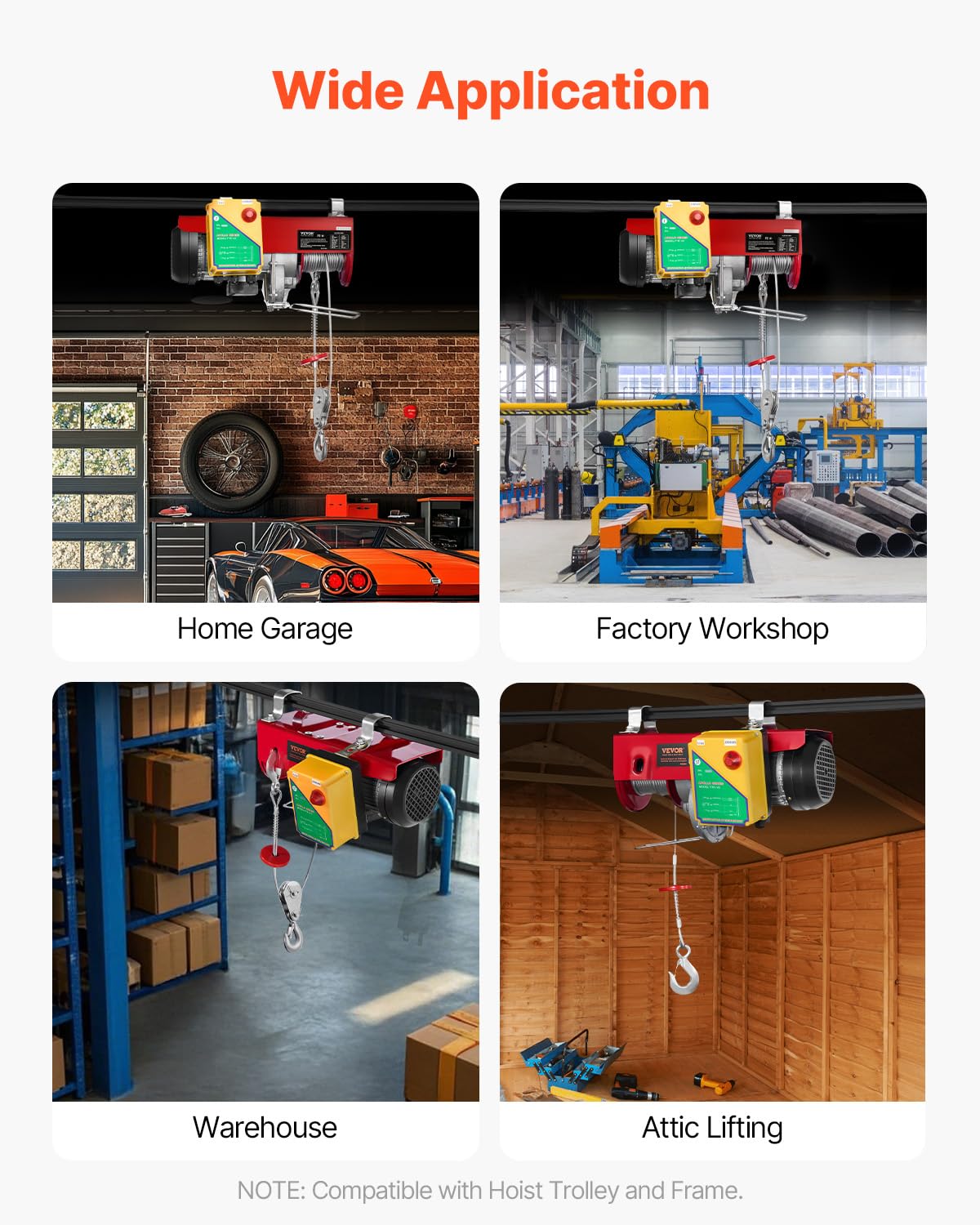 VEVOR 2200lbs Electric Hoist with Wireless Remote Control,110v Electric Hoist with Remote Control, 40ft/20ft Lifting Height & Motor, for Garage Warehouse Factory