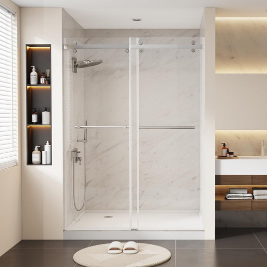 Dimaris 56-60.in W x 74.in H Frameless Shower Door, Shower Door with 5/16" (8mm) Clear Tempered Glass, Easy Sliding, Nano Coating, Stainless Steel, Chrome, Walk in Shower