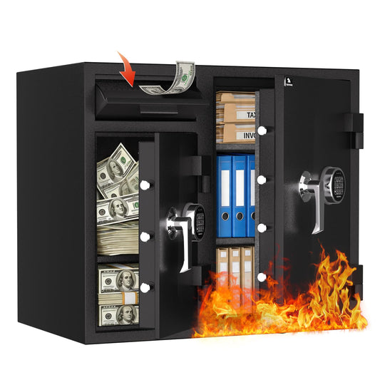 TIGERKING Extra Large Dual Door Depository Safe with Drop Slot, Right-Side 45-Min Fireproof Storage, Solid Steel Dual Keypad Access Cash Safe, 10.08 Cu Ft 308.6 lbs for Business and Retail