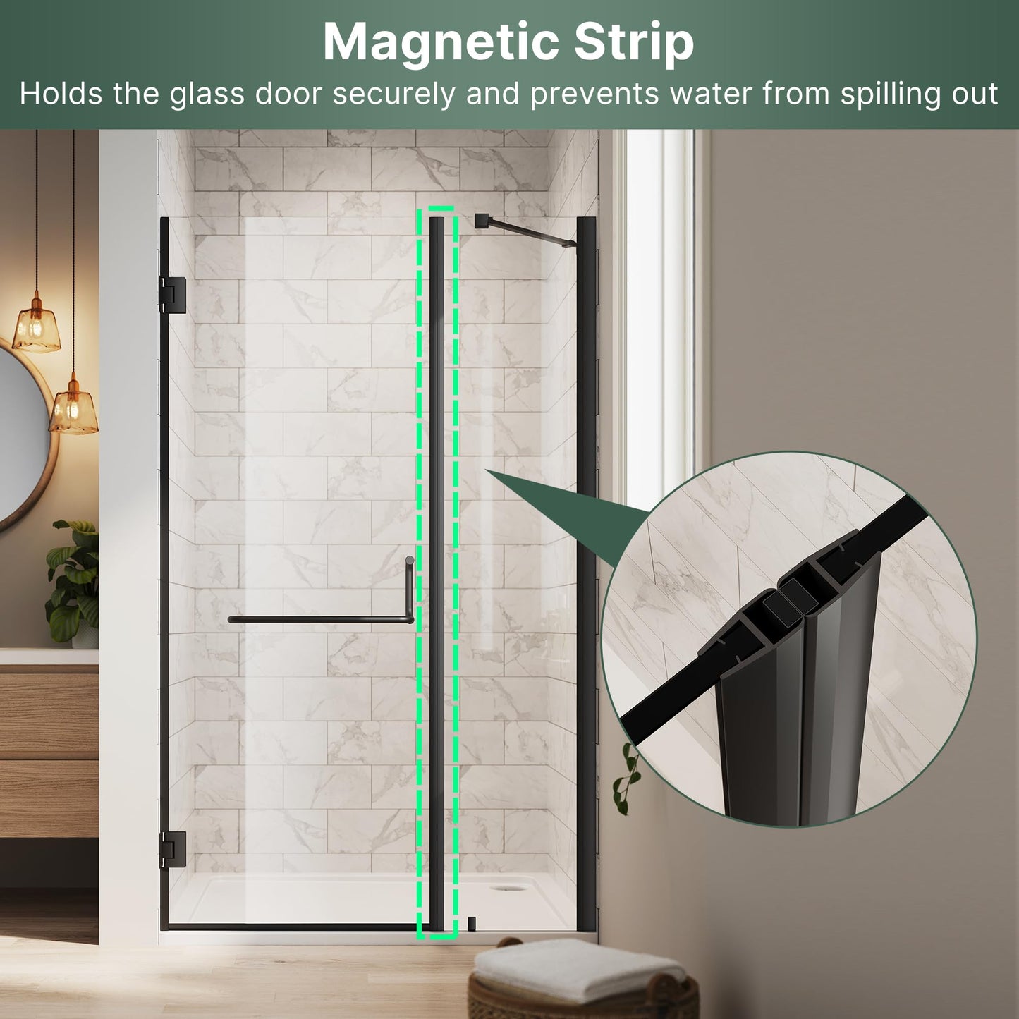 ELEGANT Frameless Shower Door 42'' W x 72'' H, Pivot Swing Glass Shower Door with 1/4'' Tempered Glass, Matte Black