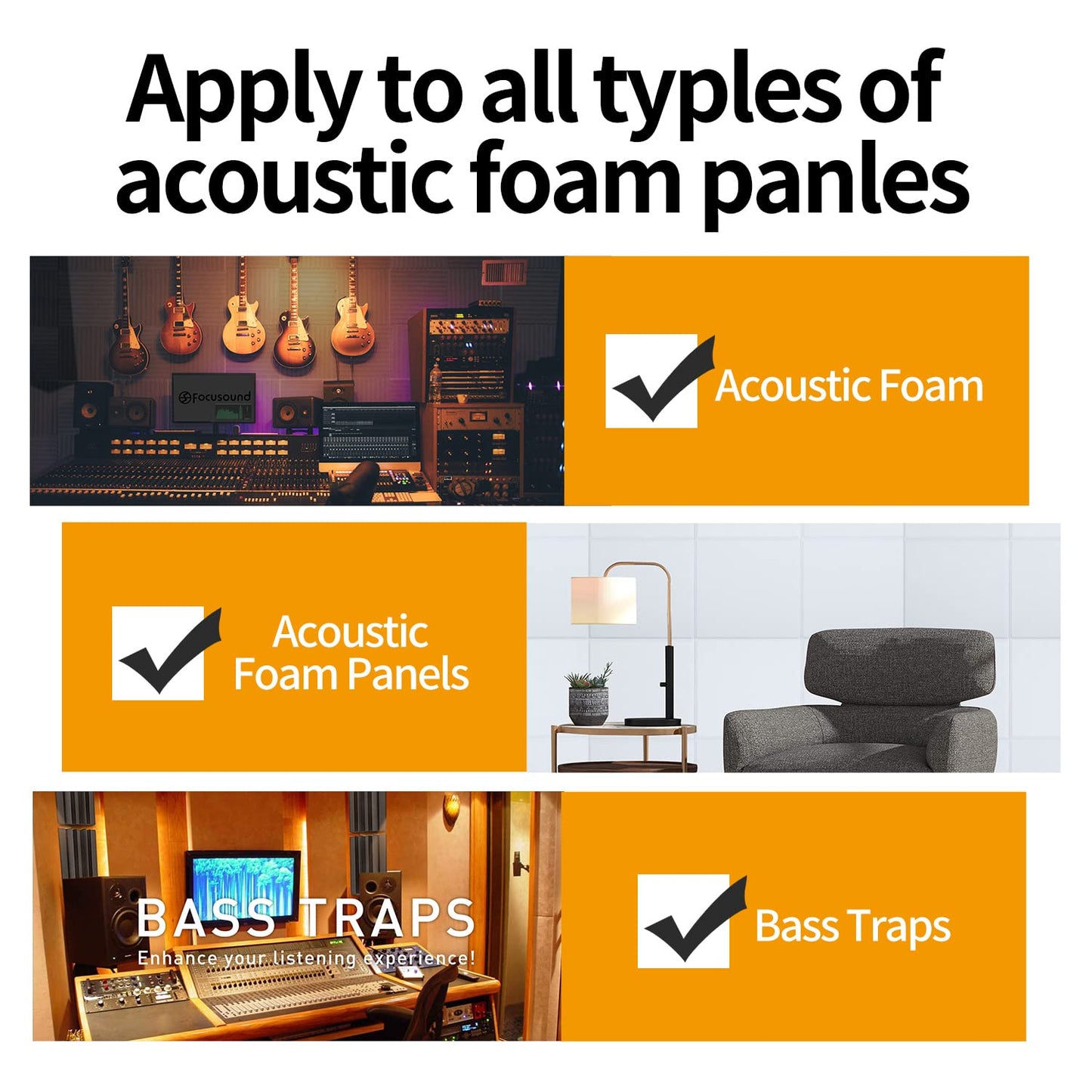Focusound 300 Pack Yellow Point Double-Sided Adhesive Dots for Acoustic Soundproofing Foam Panels
