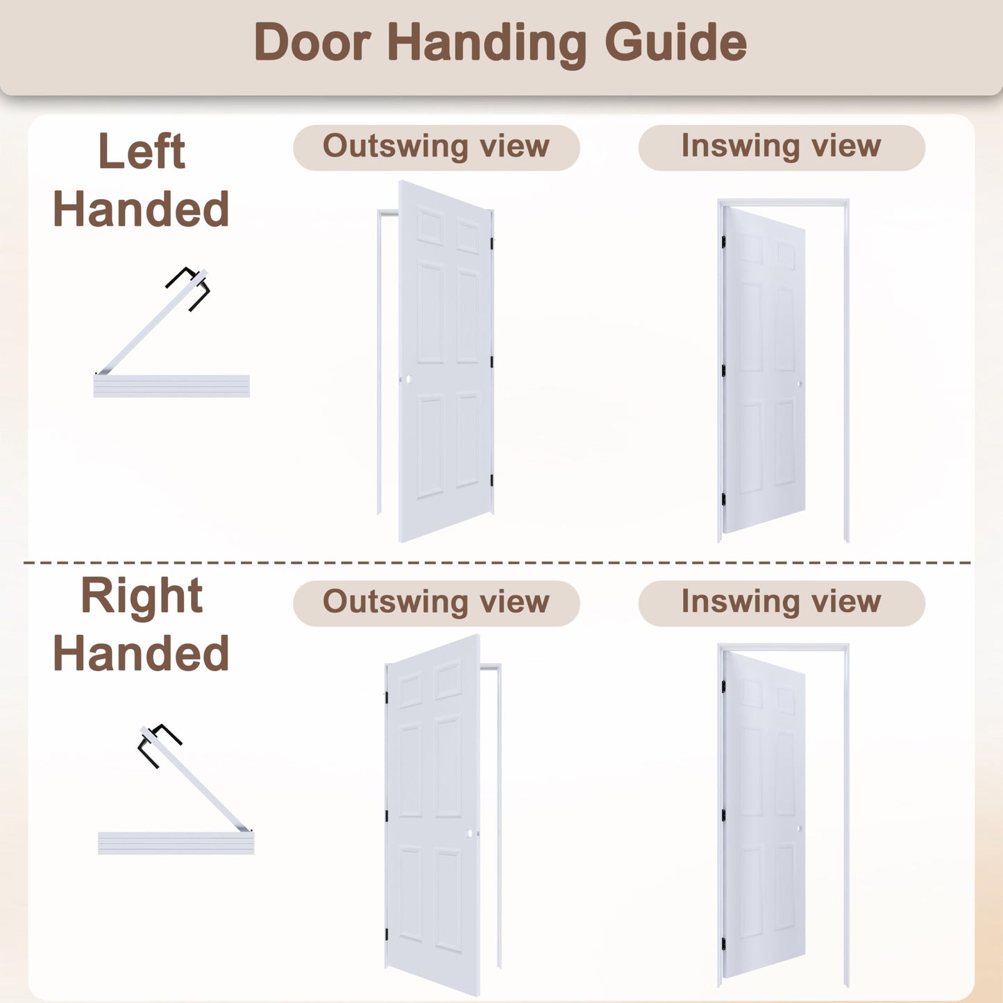 JUBEST 30"x80" Left-Hand Prehung Interior Door with Knock Down Jamb Kit & Matte Black Hinges, 6-Panel White Primed Hollow Core Molded Door Slab with Bore & Hinge Cutout, Durable & Sturdy, No Handle