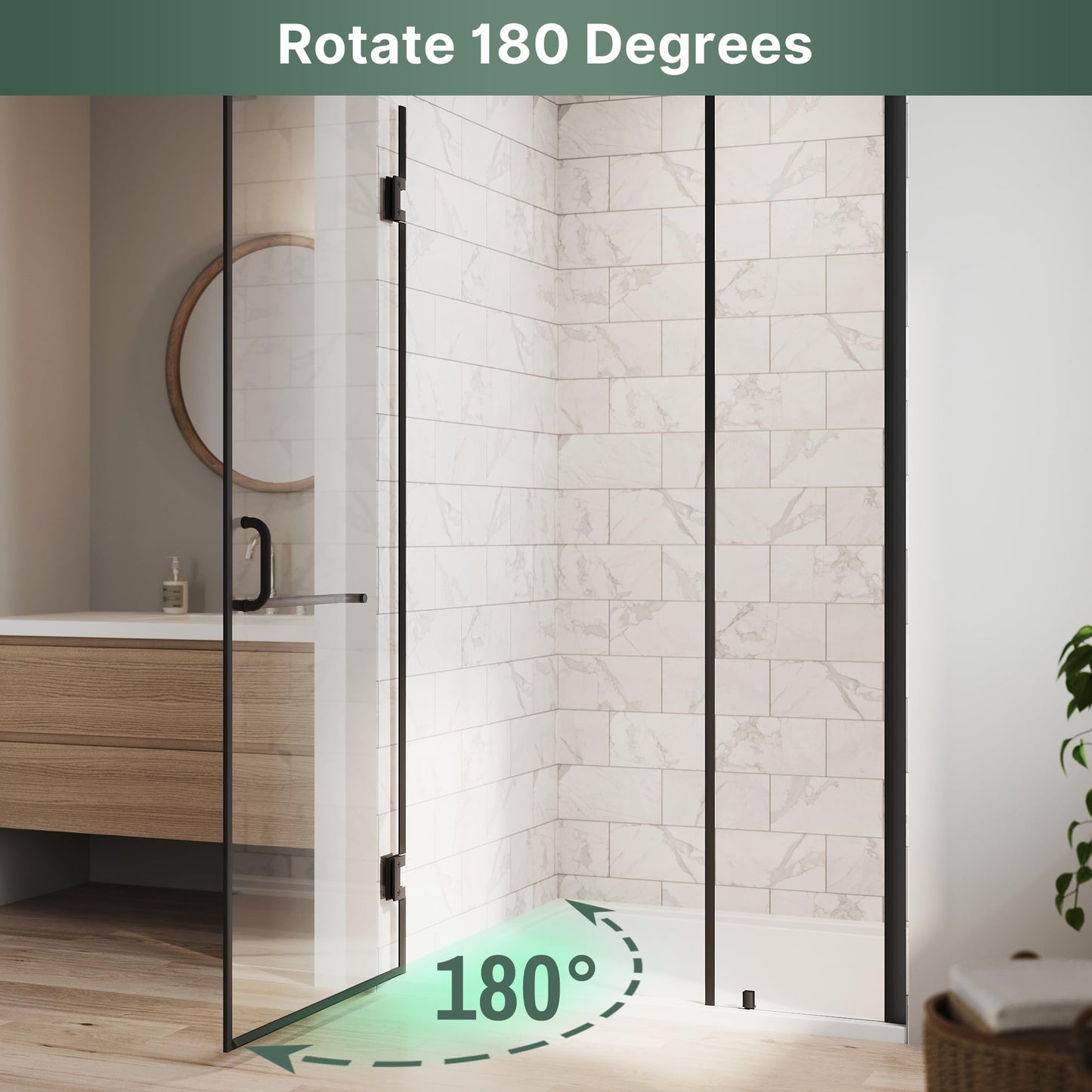 ELEGANT Frameless Shower Door 42'' W x 72'' H, Pivot Swing Glass Shower Door with 1/4'' Tempered Glass, Matte Black