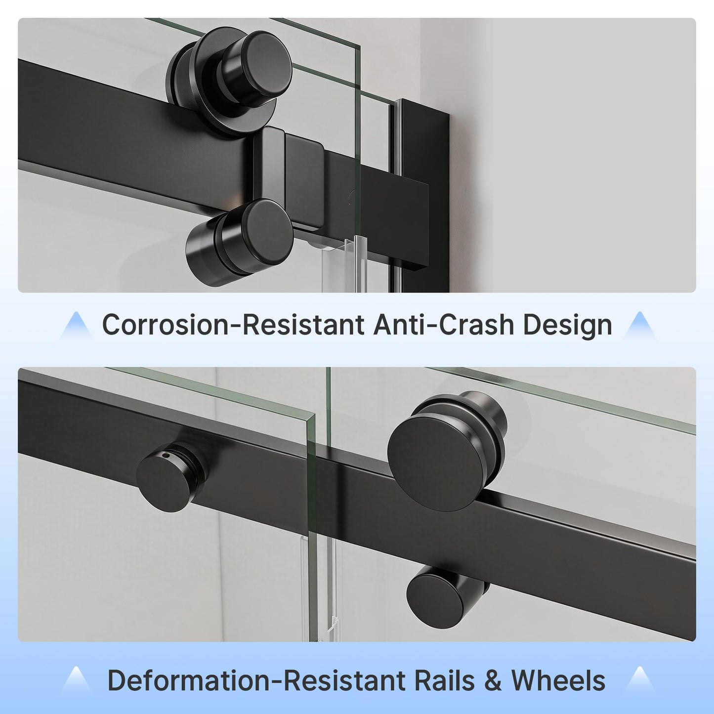 Hasipu Frameless Shower Door,Double Sliding Stainless Steel Hardware 44-48" W x 76" H - Shower Glass Door with 5/16"（8mm） Inch Clear Tempered Glass,Black