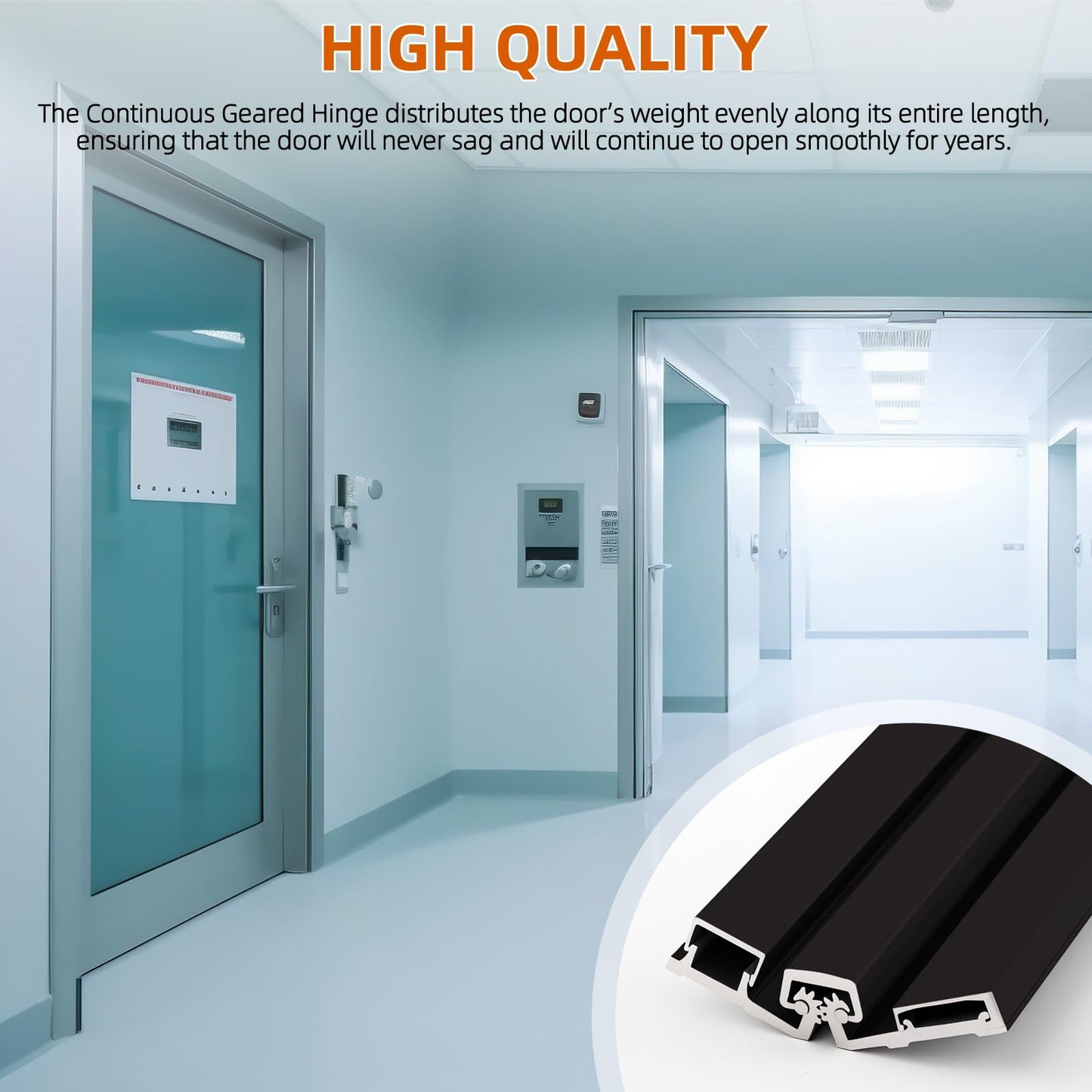 MorningRo 1 Pcs 83" Heavy Duty Continuous Hinge Y, Full Surface Anodized Aluminum Continuous Geared Hinge Center Pivot Tamperproof for Repairing Storefront Door Installations Door (Black)