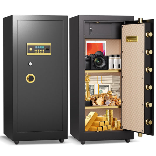 Omethey Safe, 39.37''H Extra Large Safes Box, 9.0 Cubic Feet Heavy Duty Safe with 2 Adjustable Shelf & Seperate Lock Box, Home Floor Safes with LCD Screen & Hidden Code for Doc Cash Jewelry Valuables