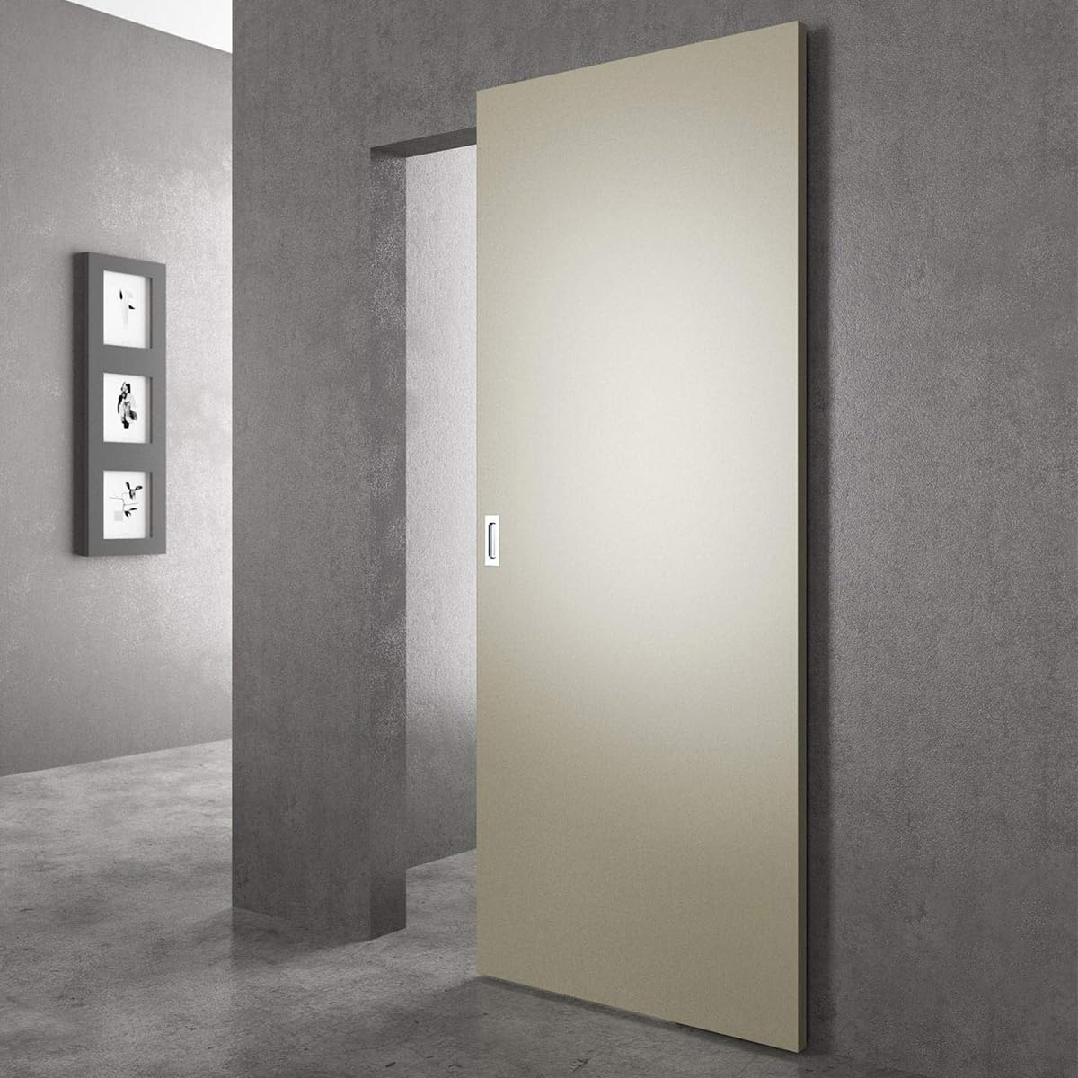 47" Concealed Sliding Barn Door Hardware and Track ，Floating Wall Mount，Soft Closing(Newly Upgraded 4-Wheel Pulley)