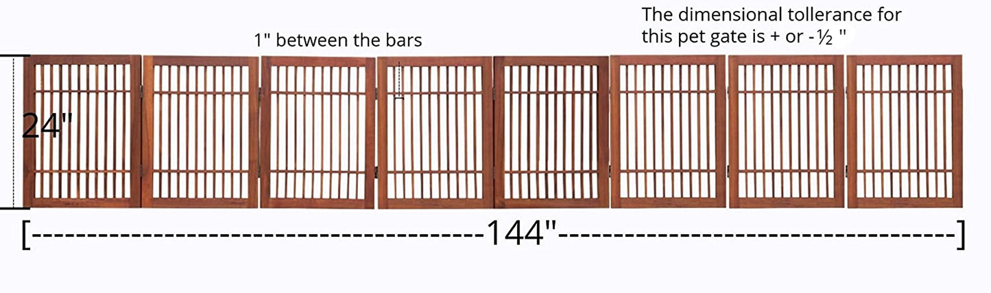 Urnporium Freestanding Wooden Dog Gate Foldable Indoor Pet Gate No Drill Expandable Barrier for Doorways Stairs Hallways Portable Wood Fence for Small Dogs & Puppies (Brown Pet Gate, 8 Panel 24" Tall)