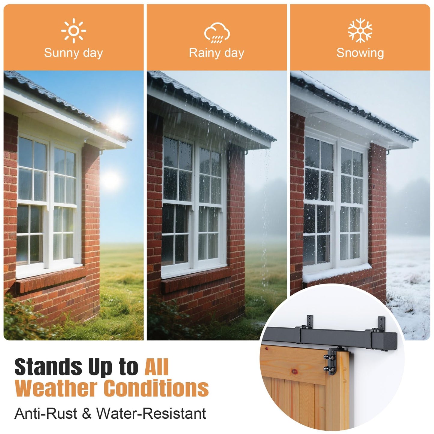 Easelife 10FT Exterior Sliding Barn Door Hardware Kit, Box Rail Track, 450lb Capacity, Black Weather-Resistant Steel, Wall Mount System for Outdoor Use, Fit Double 30in Door