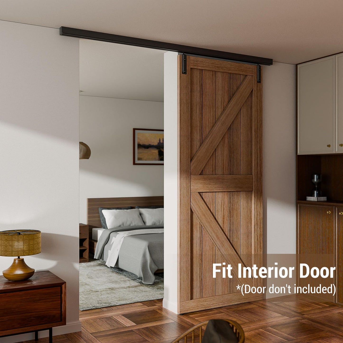 FLYVLIEG 6.6FT Ceiling Mount Box Rail Barn Door Hardware Heavy Duty Sliding Barn Door Track Kit for Single Door, Aluminum Alloy, Easy Install (No Door)