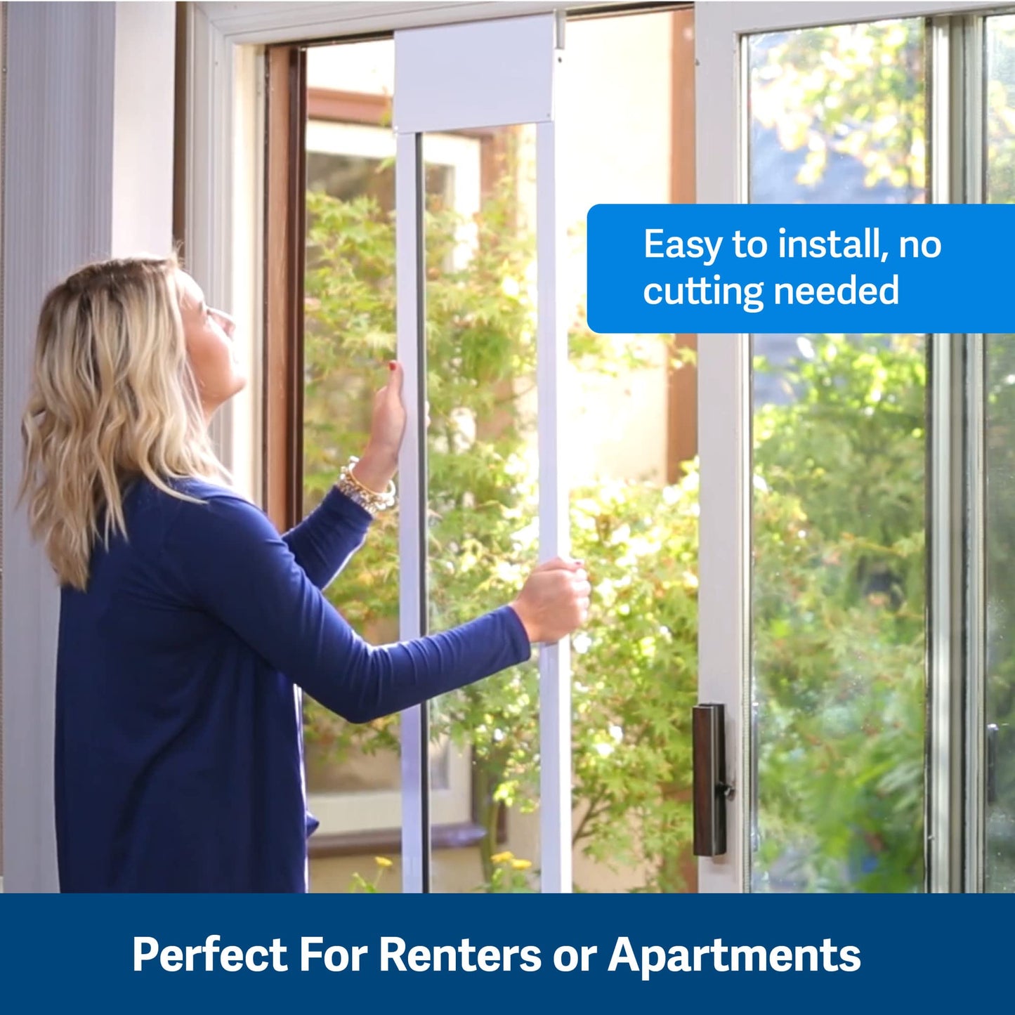 PetSafe 1-Piece Sliding Glass Pet Door for Dogs & Cats - Adjustable Height 91 7/16" to 96" - Medium, White, No-Cut DIY Install, Aluminum Patio Panel Insert, Great for Renters or Seasonal Installation