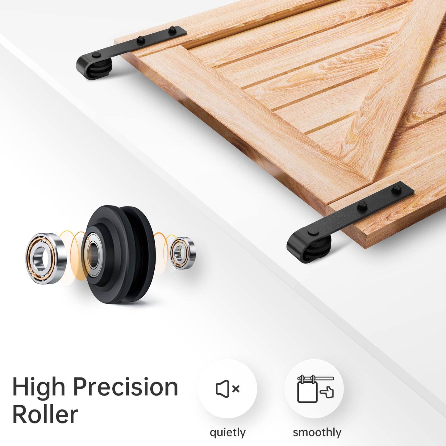 EaseLife 14 FT Double Door Sliding Barn Door Hardware Track Kit,Basic J Pulley,Heavy Duty,Slide Smoothly Quietly,Easy Install (14FT Track Kit for Double 42" Wide Door)