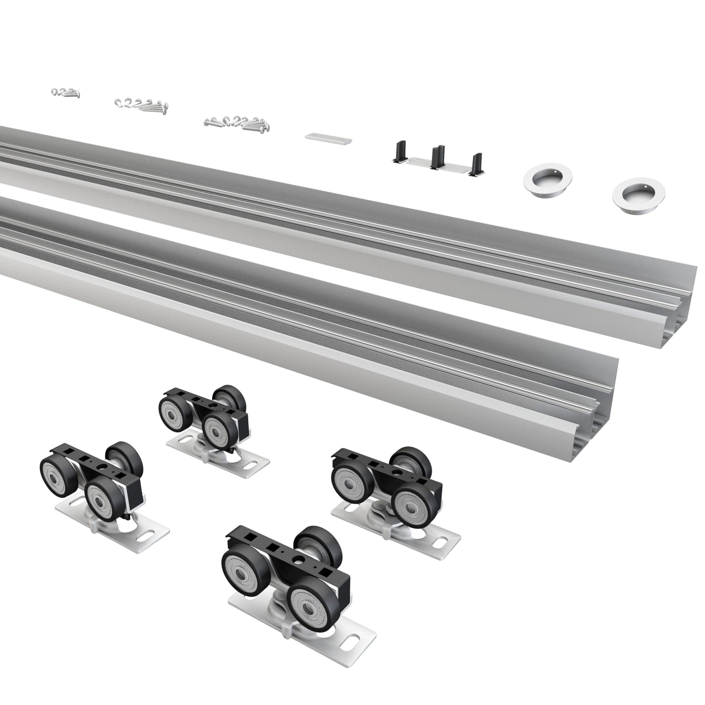 BarnBase 9FT/108(Double 4.5FT) Bypass Door Hardware, Aluminum Double-Closing Sliding Closet Door Hardware with Finger Pull Included, Smoothly and Quietly, Fit Door Thickness 1 3/8" or 1 3/4", Silver