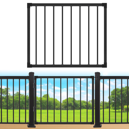Deck Fence Gate Outdoor, 42‘'Hx48‘'W Deck Gate, Black Heavy Duty Steel Anti-Rust Door with Customizable Width, Metal Gate for Residential, Yard, Patio(No Hinge)