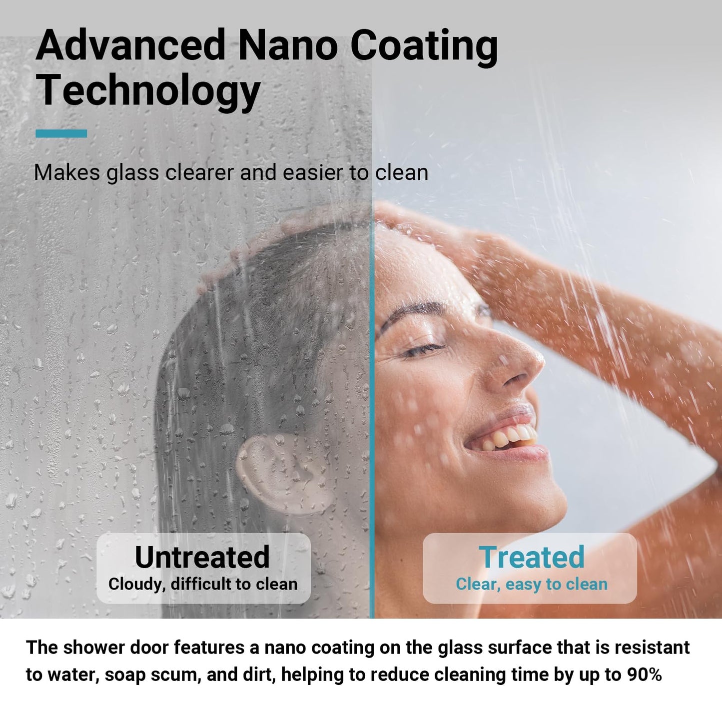 56"-60" W x 76" H Frameless Shower Door, 3/8" (10mm) ANSI Certified Tempered Glass, Double Sliding Bypass, Stainless Steel, Chrome