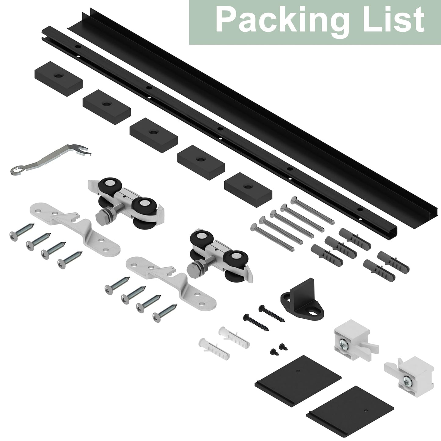 SongYung 8FT Barn Door Hardware Kit, Low Clearance Aluminium Alloy Box Rail Track Hardware Kit, Sliding Door Track for Interior Single Wooden Door,Black