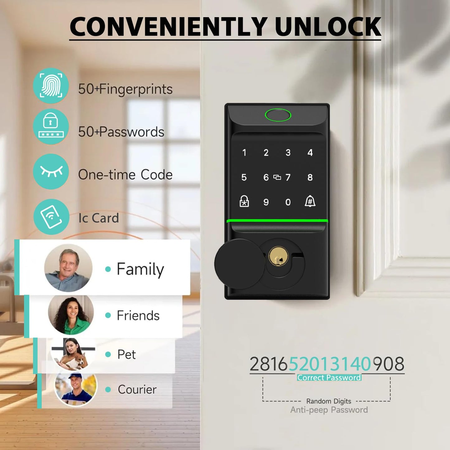 CINOP Smart Locks for Front Door with Handle Set, App Control, WiFi Front Door Lock Electronic Screen+WiFi Gateway, Keyless Entry Door Lock Fingerprint Deadbolt, Auto Lock (Black)