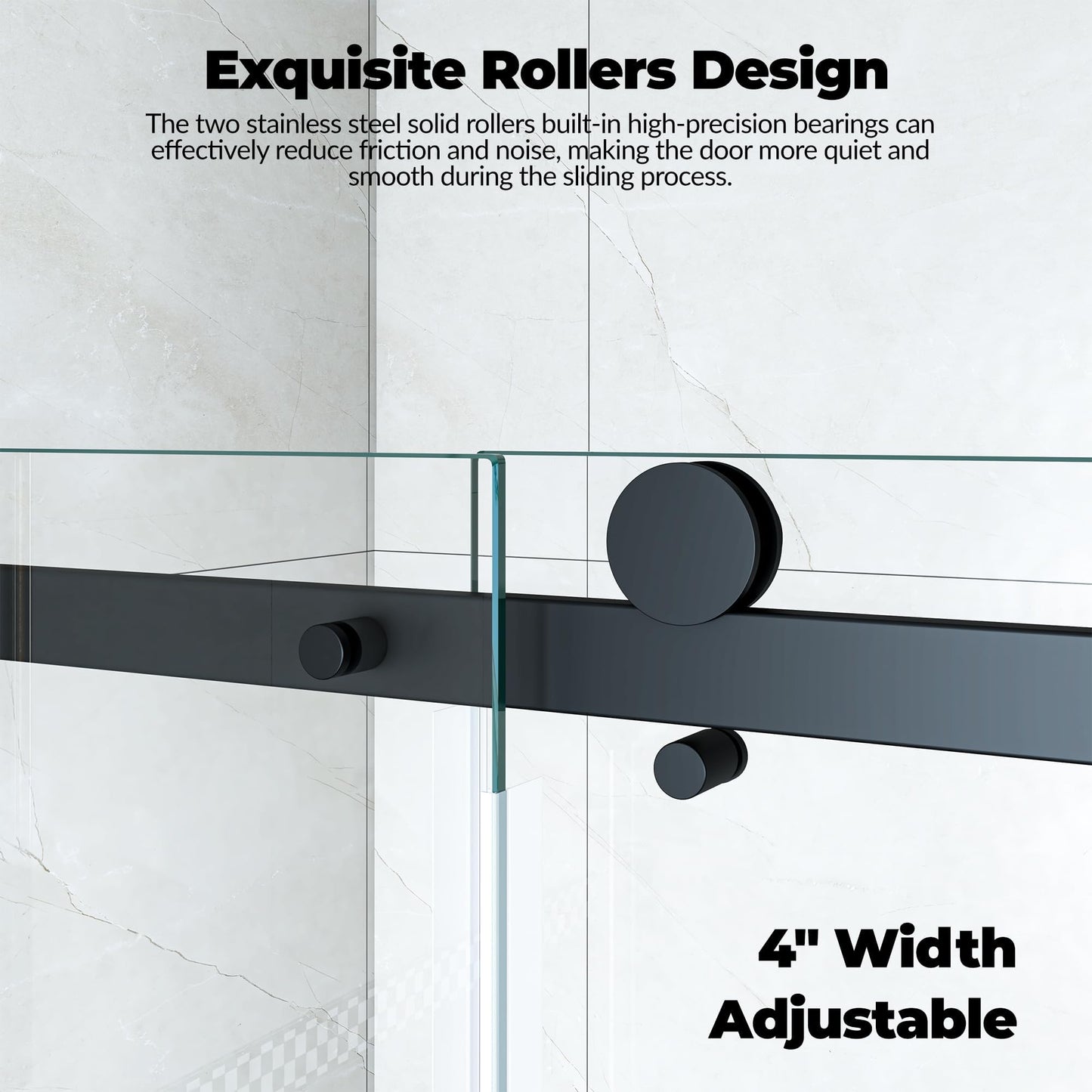 44-48" W x 76" H Frameless Sliding Shower Door, 1/4" (6mm) Tempered Glass with Explosion-Proof Film, Matte Black Stainless Steel Track & 55mm Rollers, Bypass Bathroom Door