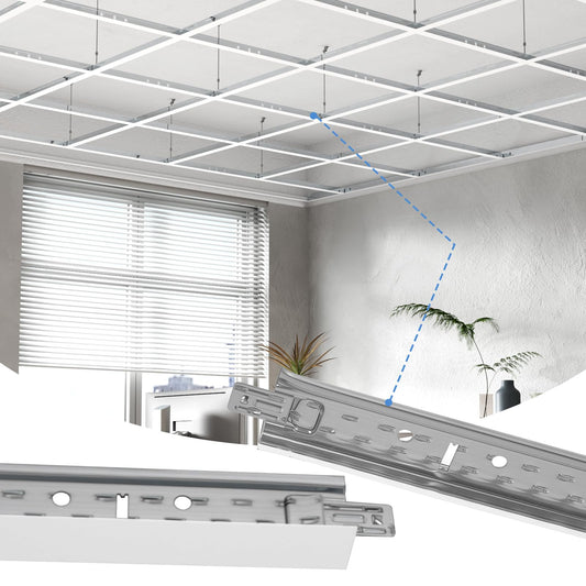 LooYee 25 PCS 144 Inch Main Beam Cross Tee Drop Ceiling Grid System, 12 Ft Galvanized Steel Rust & Fire Resistance, Ideal for Basement Living Room Garage Kitchen Bathroom White