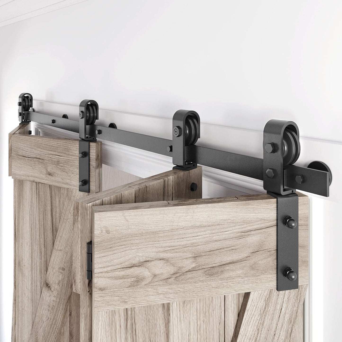Roymelo 88" Bifold Sliding Barn Door Hardware Track Kit,Side Mounted Black J Shape Roller,Smoothly and Quietly,Assembly Easy,Fit Four 21" Bi-Folding Doors (Door Not Included)