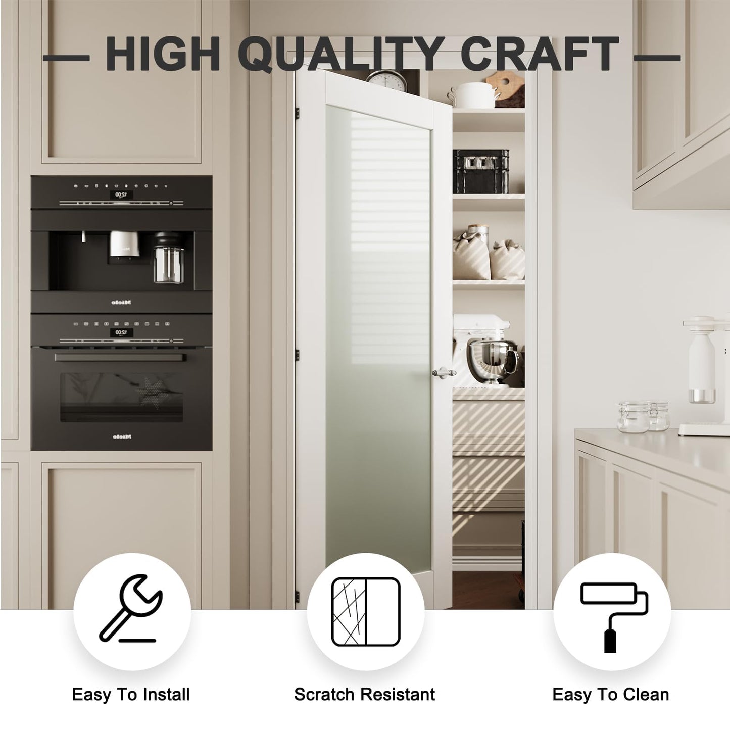 CRUTOP 30''x80'' Half Frosted Glass Interior Door Slab Shaker, Pre-Built Panel for Barn Door, Pocket Doors, French Doors, for Pantry, Bedroom, Closet, Laundry & Bathroom, White Prefinish&Paintable