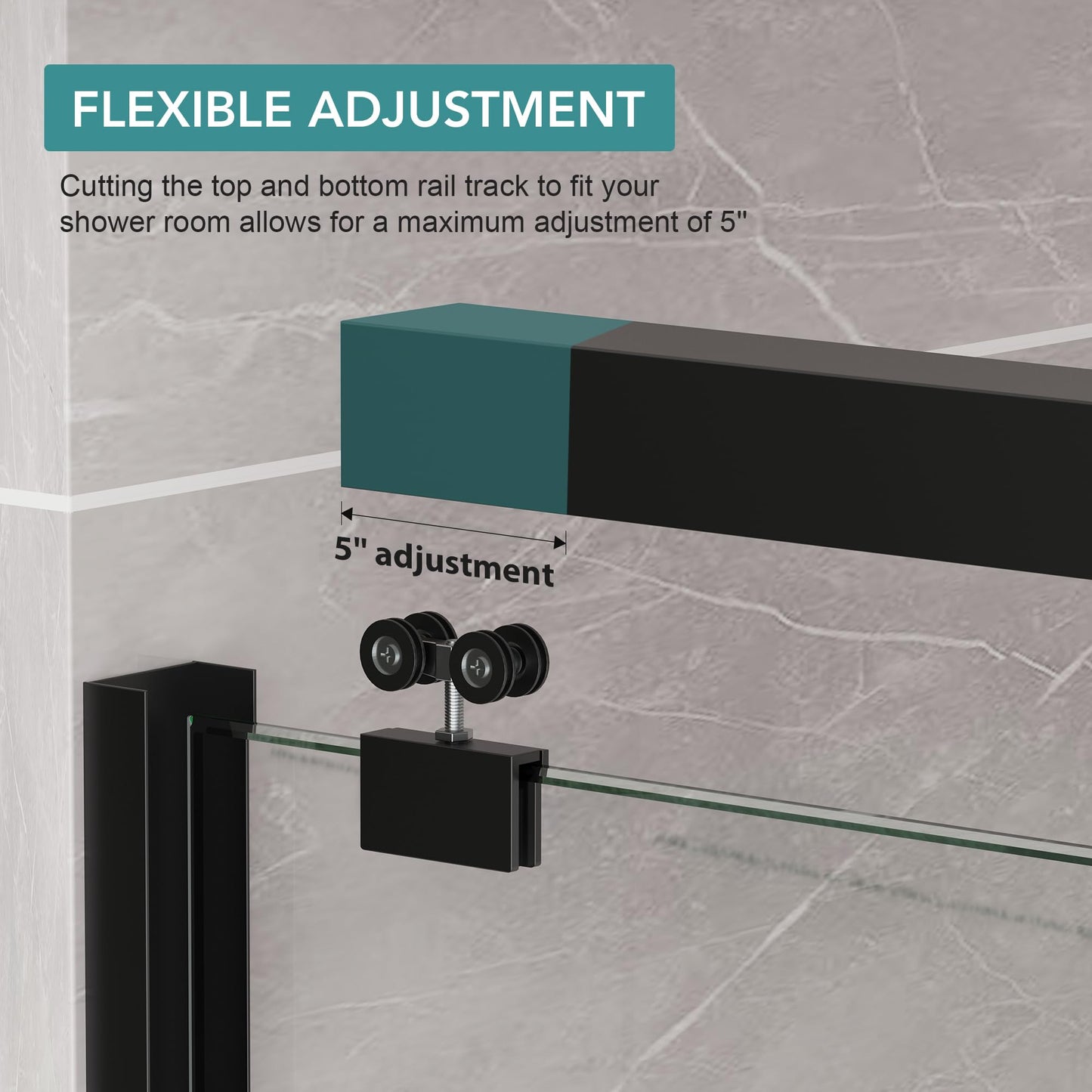 KPUY Glass Shower Door, 43-48" W x 76" H Semi-Frameless Double Sliding Shower Door, 1/4" (6mm) Thick Tempered Clear Glass with Explosion-Proof Film Nano Coating, Matte Black