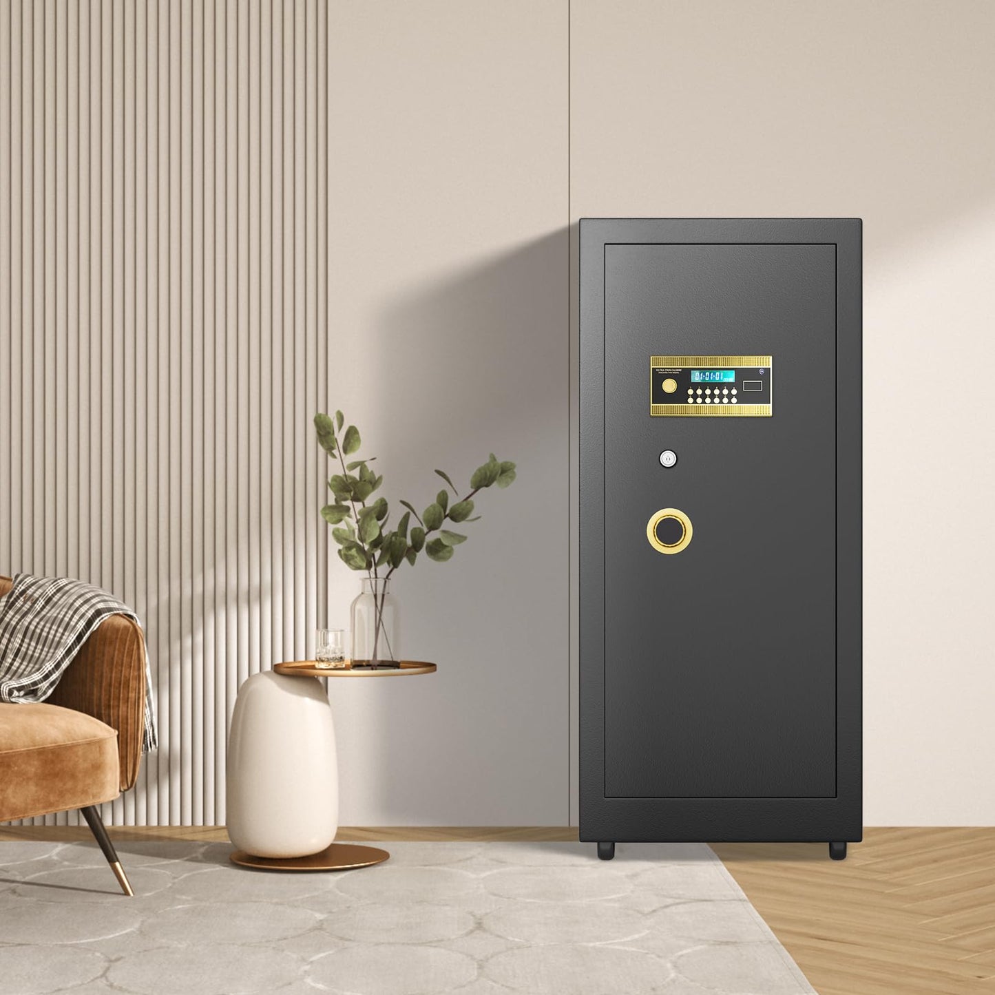 Omethey Safe, 39.37''H Extra Large Safes Box, 9.0 Cubic Feet Heavy Duty Safe with 2 Adjustable Shelf & Seperate Lock Box, Home Floor Safes with LCD Screen & Hidden Code for Doc Cash Jewelry Valuables
