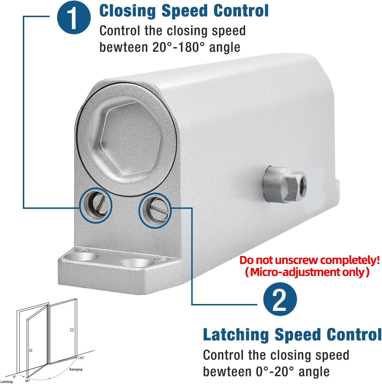 Ougourim Door Closers Commercial Heavy Duty Automatic Door Closer Residential Grade 3 Spring Hydraulic Door Closer, 6.88" x 1.5" Small, Silver