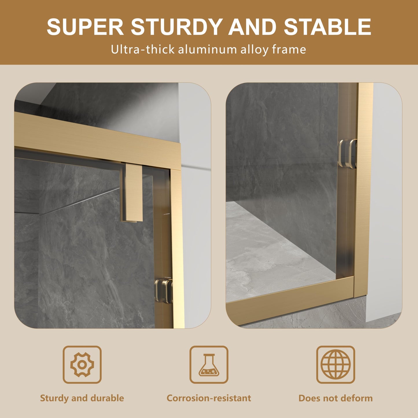 RFN 44-48" W x 76" H Framed Bypass Double Sliding Shower Door, 1/4" (6 mm) Easy-to-Clean Treated Clear Tempered SGCC Glass,Bathroom Door(Brushed Gold, 44-48" W*76" H)