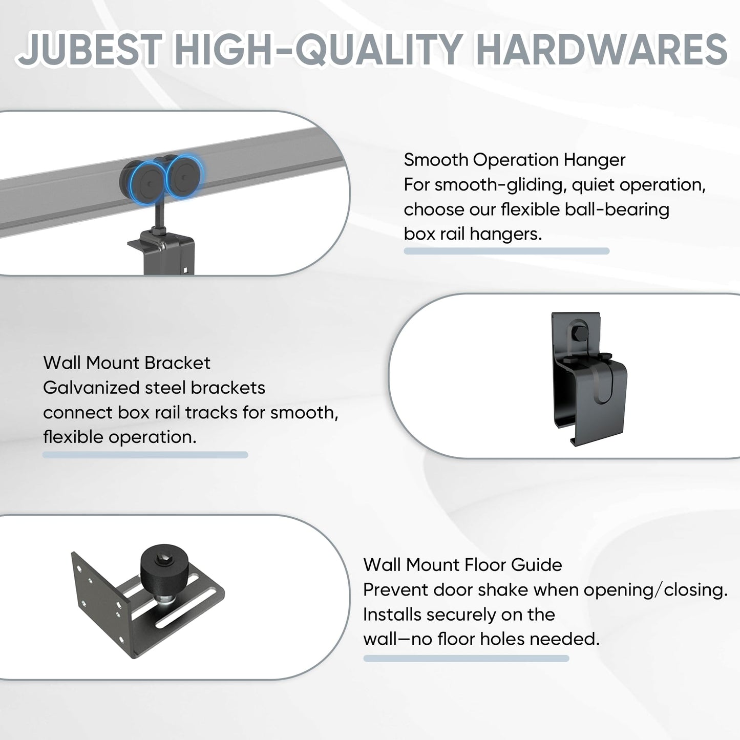 JUBEST 12FT Box Rail Exterior Barn Door Hardware Kit, Heavy Duty Sliding Door Track Kit Wall Mount Door Hardware Kit for Two Doors System(Doors Not Included), Black
