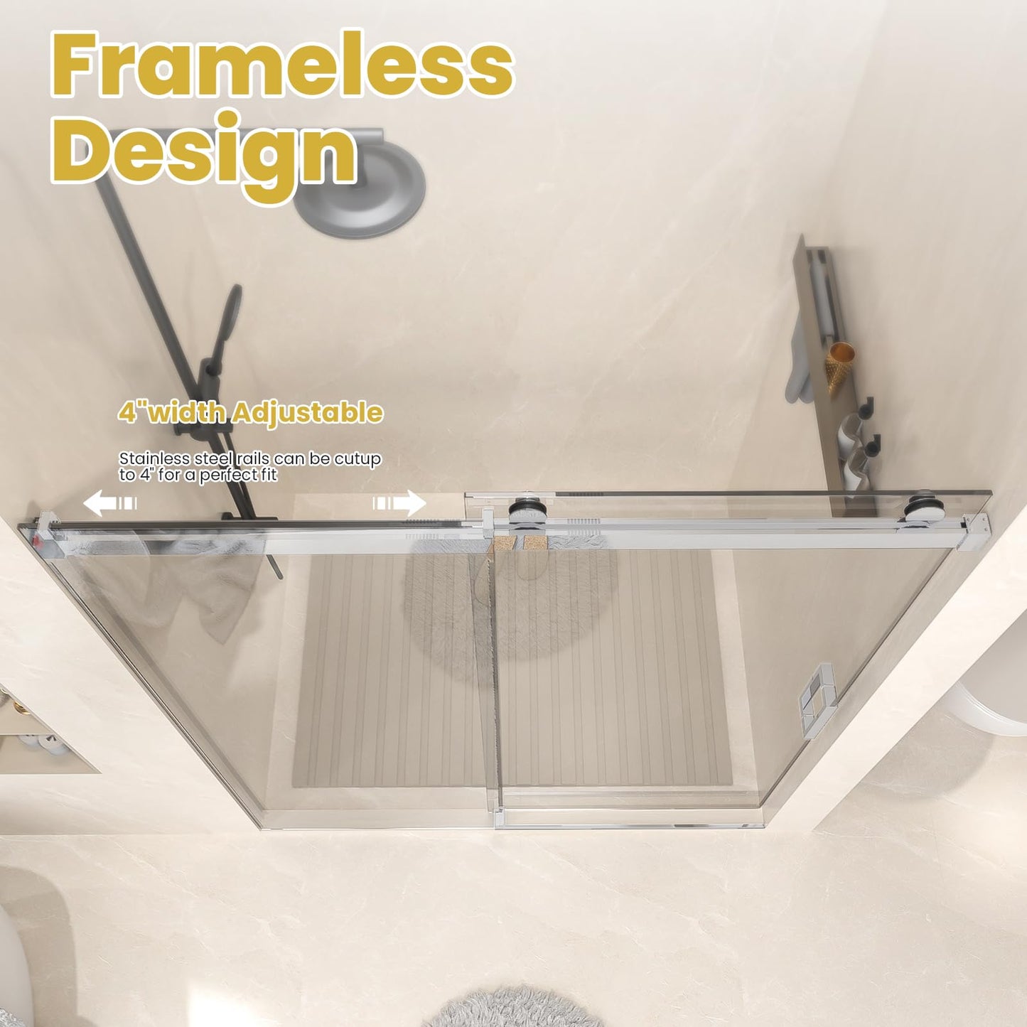 Frameless Shower Door Single Sliding 68-72 in W x76 in H, Bathroom Glss Shower Door with 3/8" Thick SGCC Tempered Glass, Soft-Close with Buffer Design, Reversible Installation, Chrome