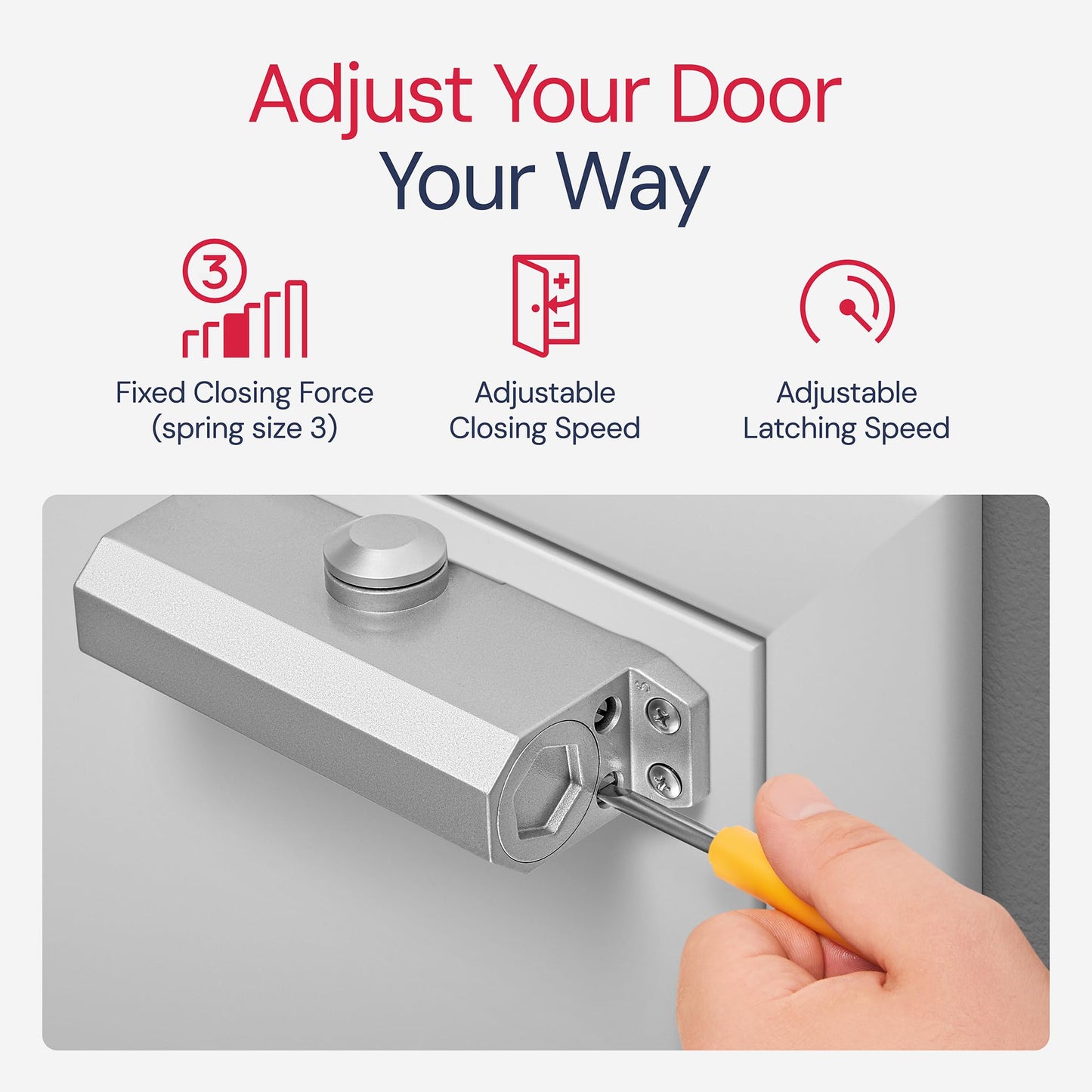 Door Closer for Interior and Light Commercial Door Use Power Size #3 Cast Aluminum Standard Duty Door Closer Automatic Closing and Latching - Embassy Series LH303