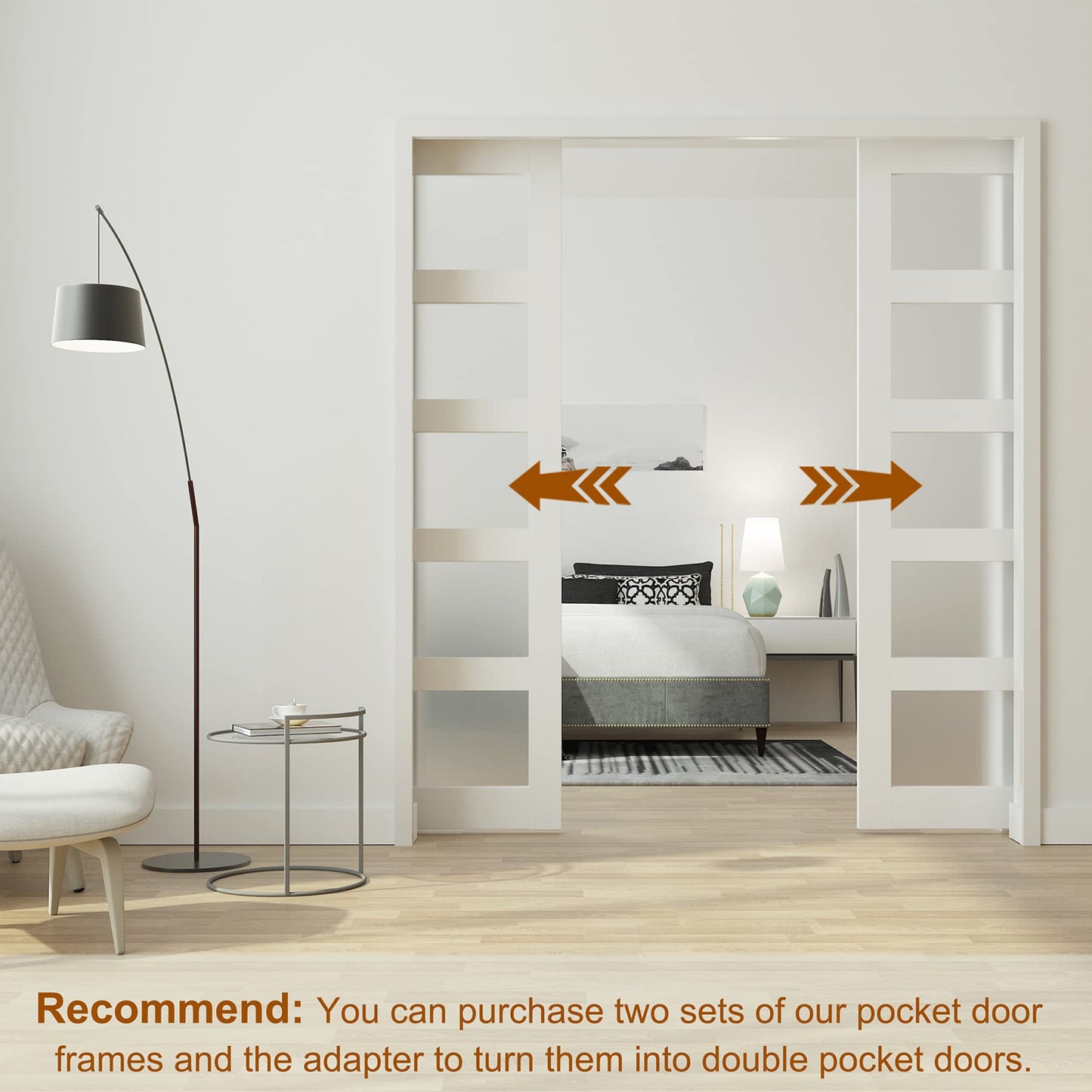 JUBEST 32"x80" Pocket Door Frame Kit with 88LBS Two-Way Soft-Close Mechanism, Easy to Install Hidden Door Kit, Smoothly and Quietly